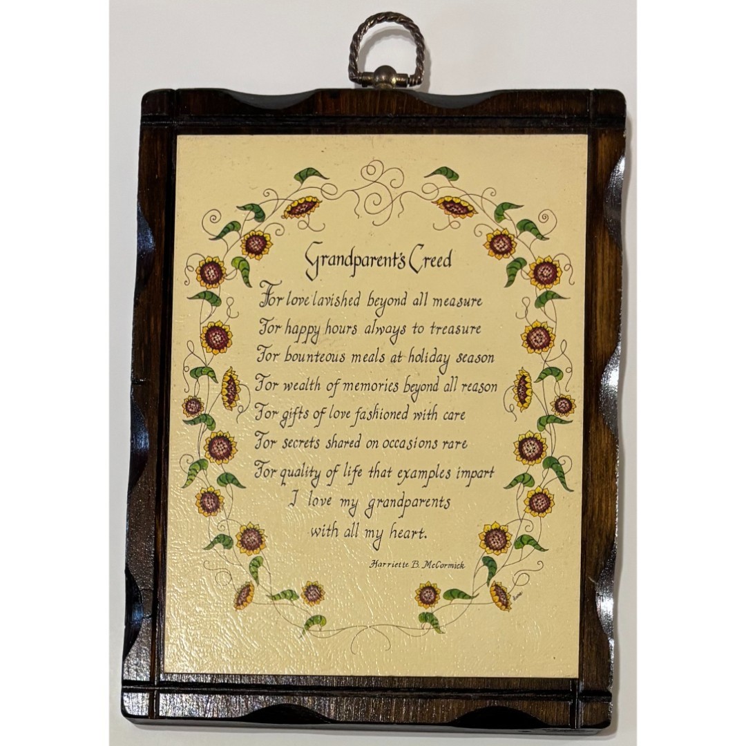 Vintage Grandparents&rsquo; Creed Wood Plaque Wooden Wall Decor Sunflowers Floral
