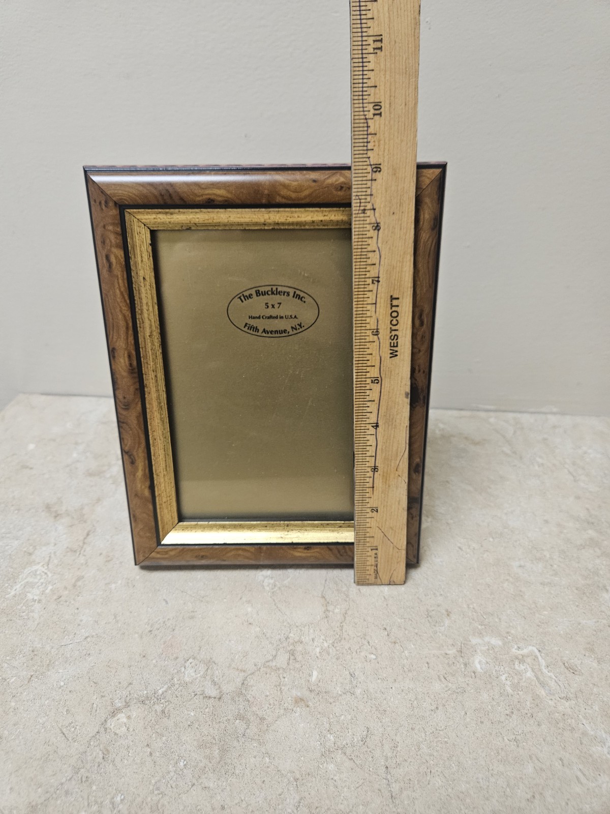 5×7 wood marquetry photo frame handcrafted in Los Angeles by The Bucklers Inc.