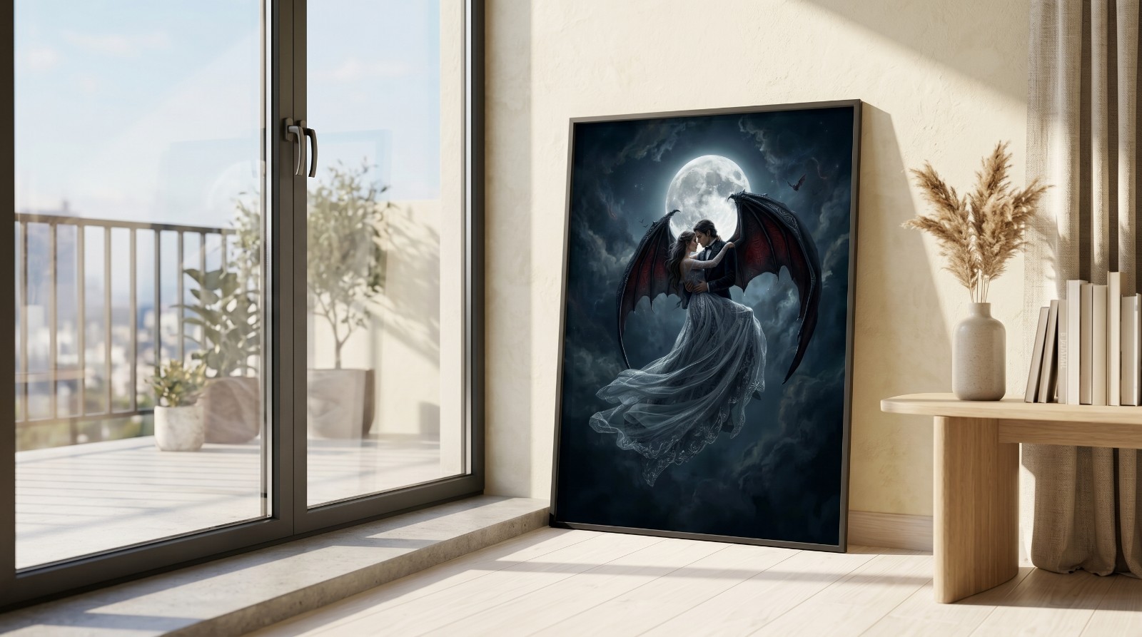 Dark Fantasy Romance Canvas Wall Art Vampire Demon Lovers Gothic Moon Poster