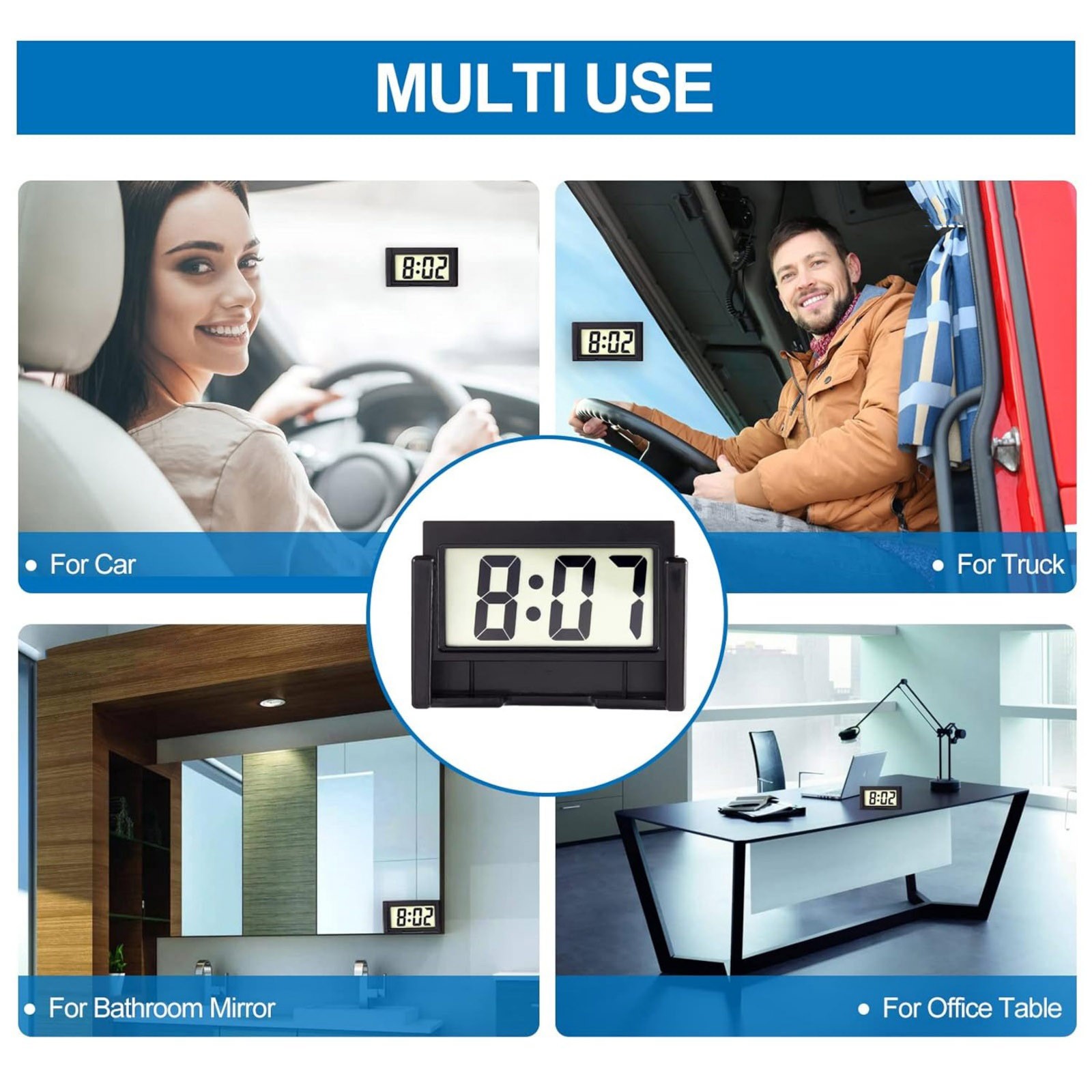 3PCS Small Digital Clock Mini Adhesive Stick On For Car Home Office Use New Set