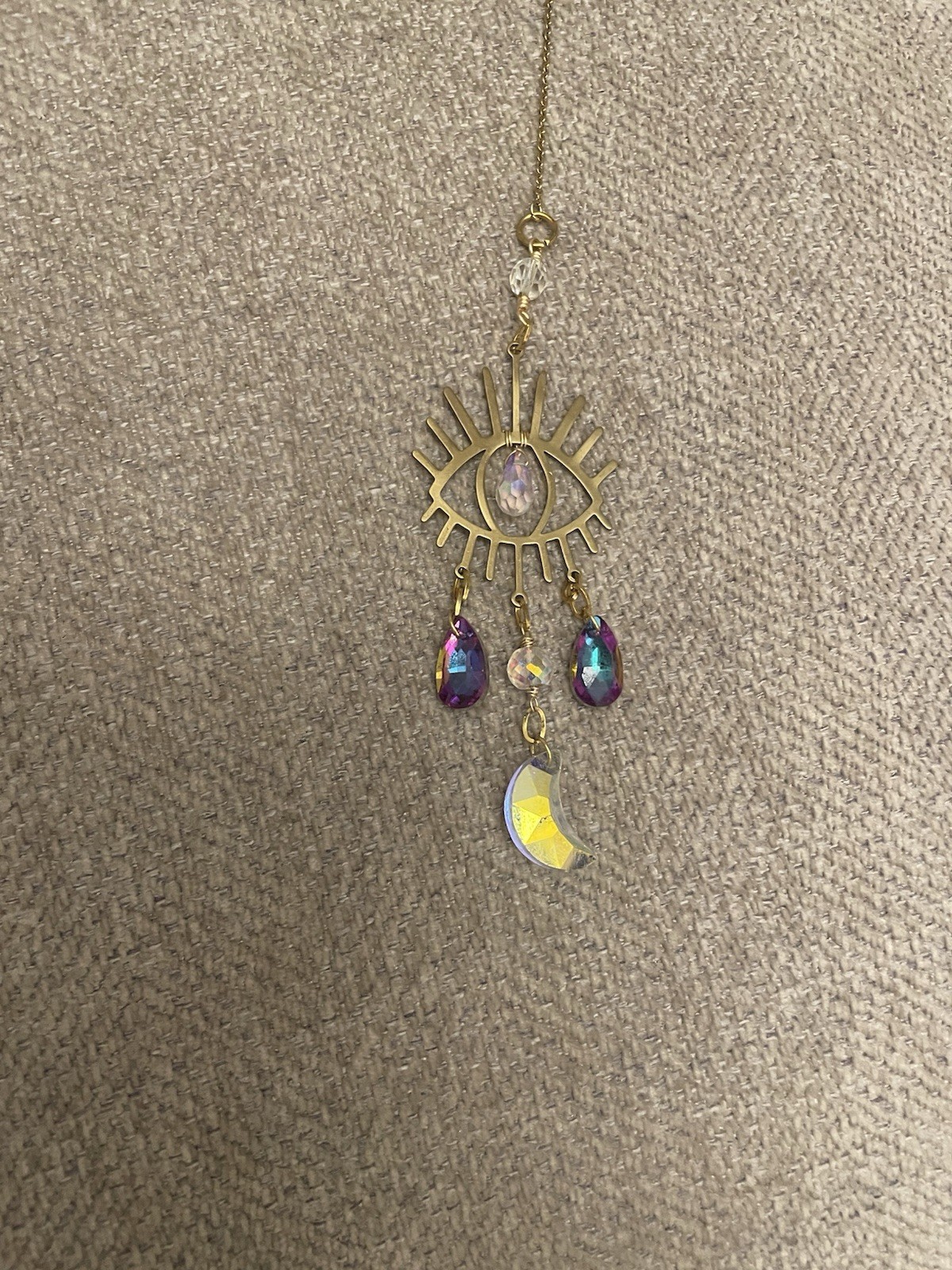 SHINY GOLD & FACETED GLASS CRYSTAL 12” LONG WINDOW SUNCATCHER