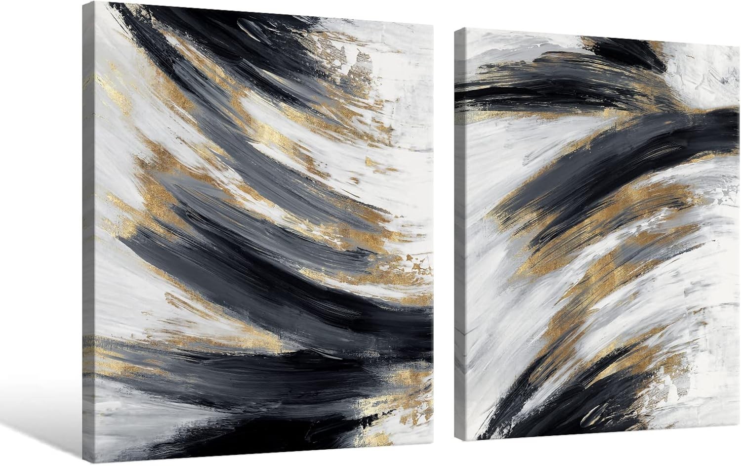 Contemporary 2-Pack Black and White Gold Canvas Wall Art for Any Room