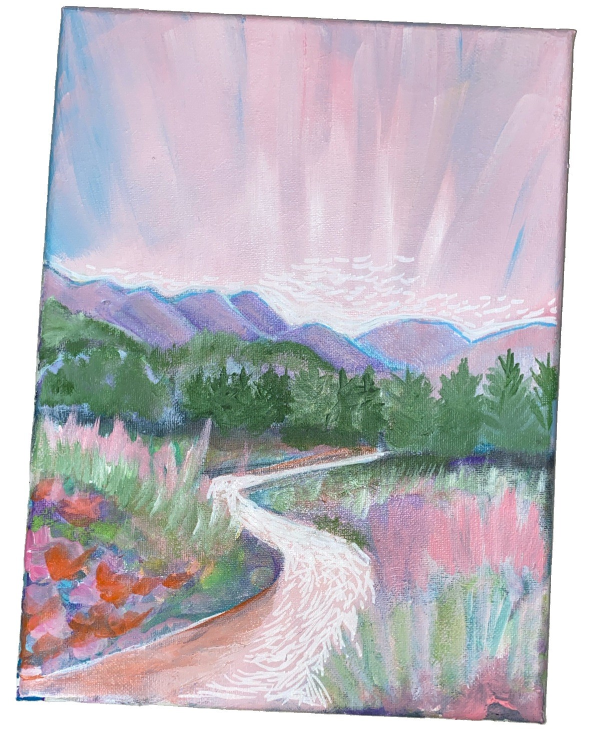Mountain Sunrise, 9×12”, Acrylic/ Canvas, Signed, COA, Handmade