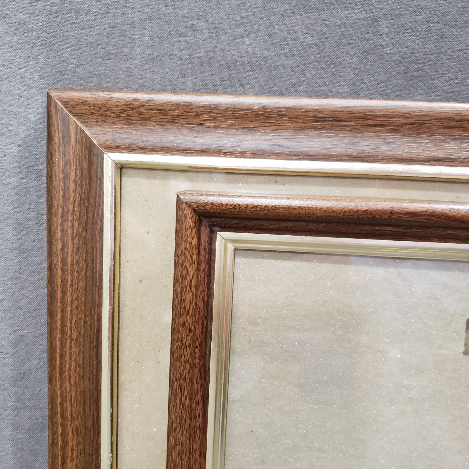 Vtg Picture Frames Lot of 2 Oak Tone Gold Liner 10×13 11×14 1970s Wall Decor