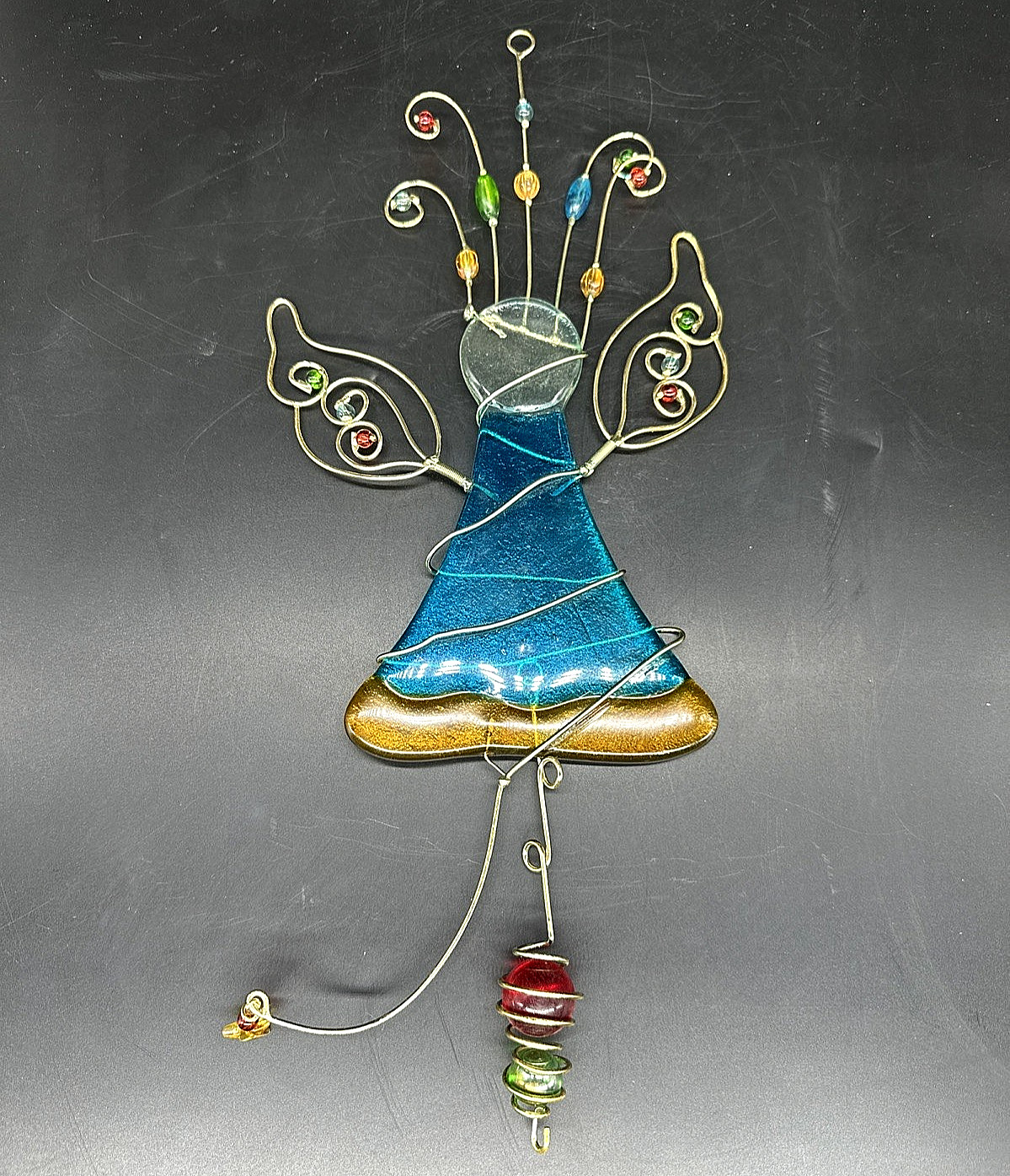 Hanging Fused Stained Glass Angel Wired Suncatcher Colorful Glass Beads 14.5&Prime;