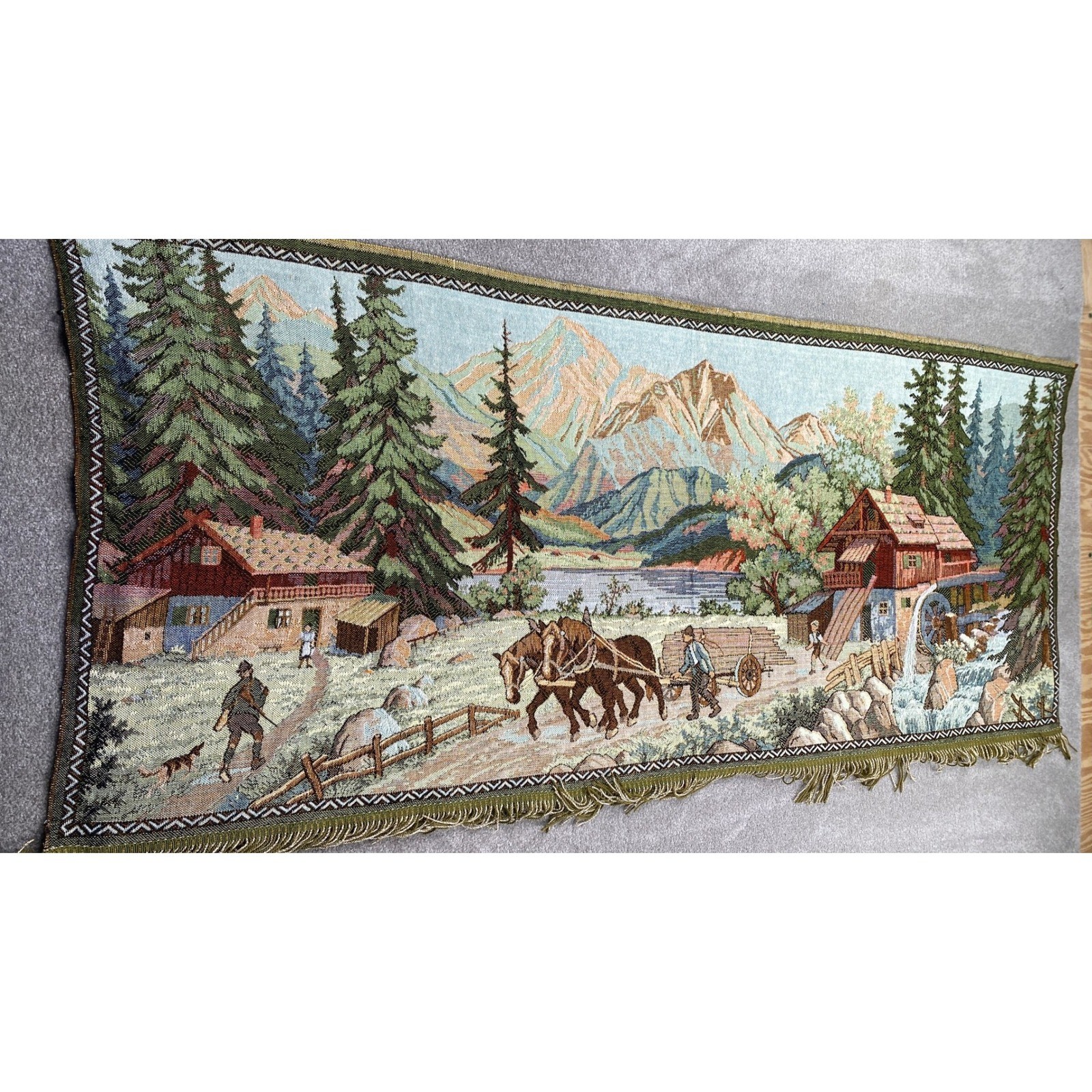 Tapestry Wall Hanging 62 x 28 Multicolor Alpine Mountain Scene Wandbild Bergland