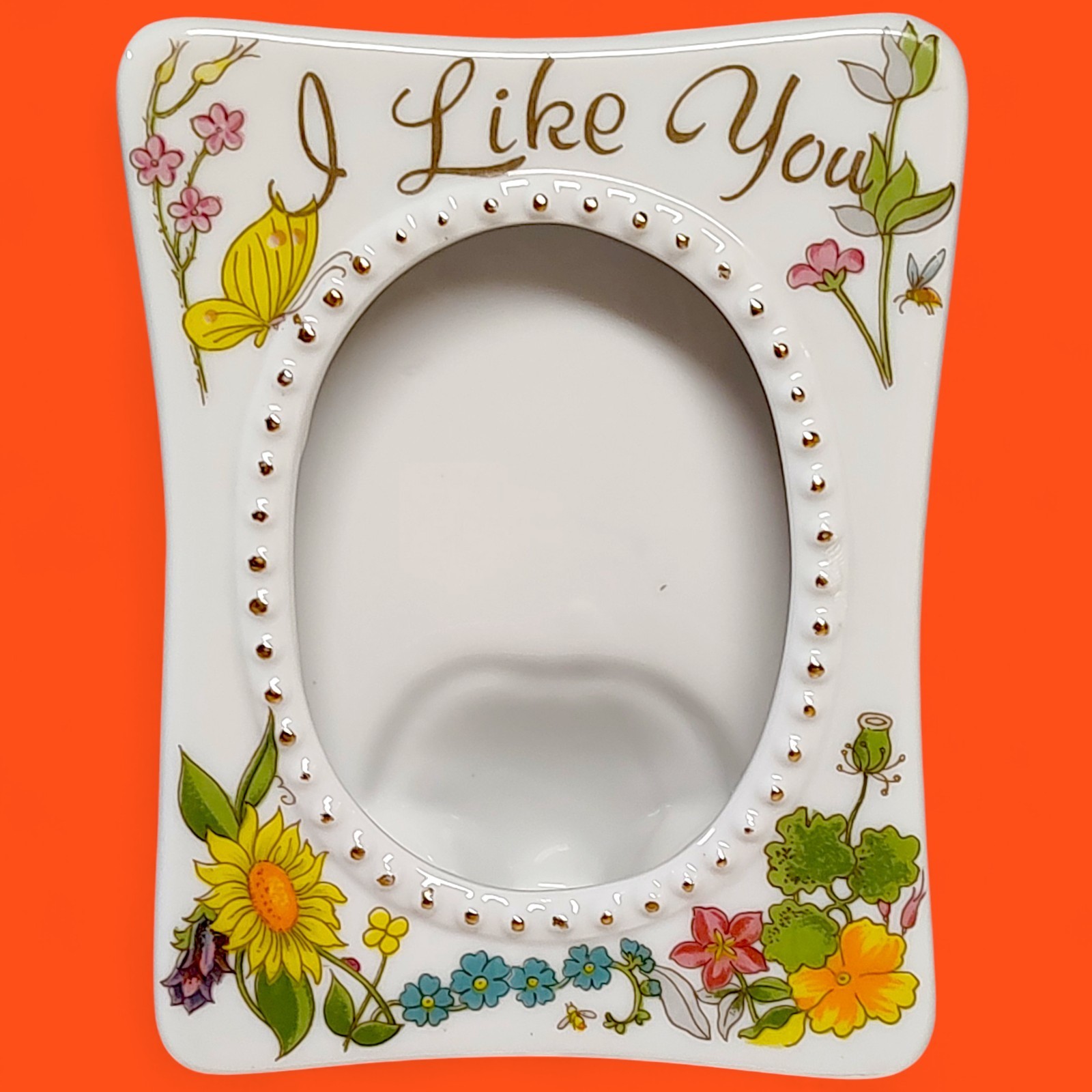 Vintage Enesco « I Like You » Floral Ceramic Photo Frame Fits 2.5&Prime; x 3.25&Prime; Japan