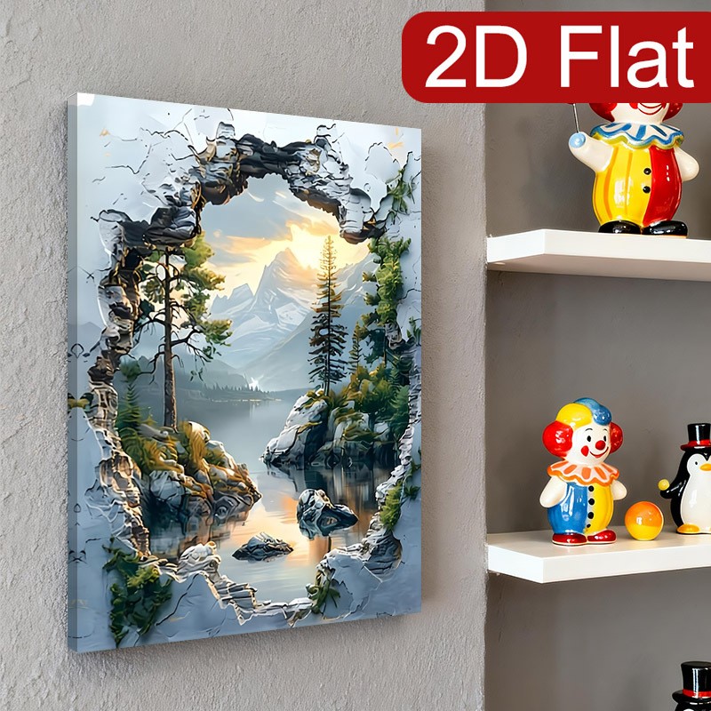 Effect Mountain Lake View Canvas Wall Art, Nature Inspired Home Decor
