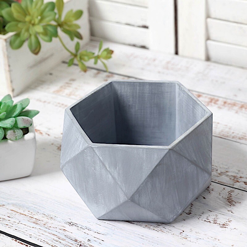 Gray 4-inch Concrete FLOWER POT Geometric Mini Planter Wedding Party Decorations