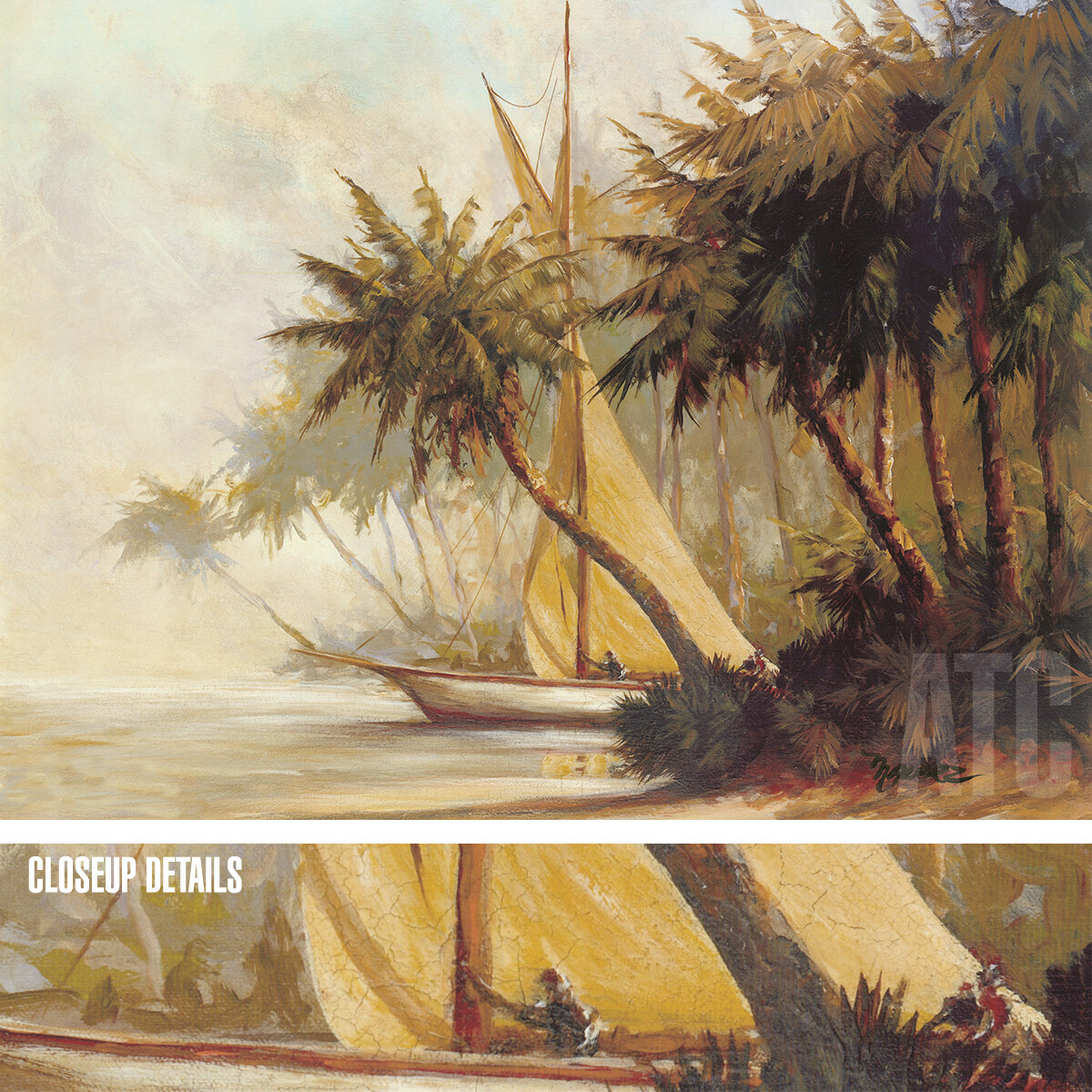47W »x35H » LEAVING OUT by MALARZ – SAILBOAT PALM TREES OCEAN – CHOICES of CANVAS