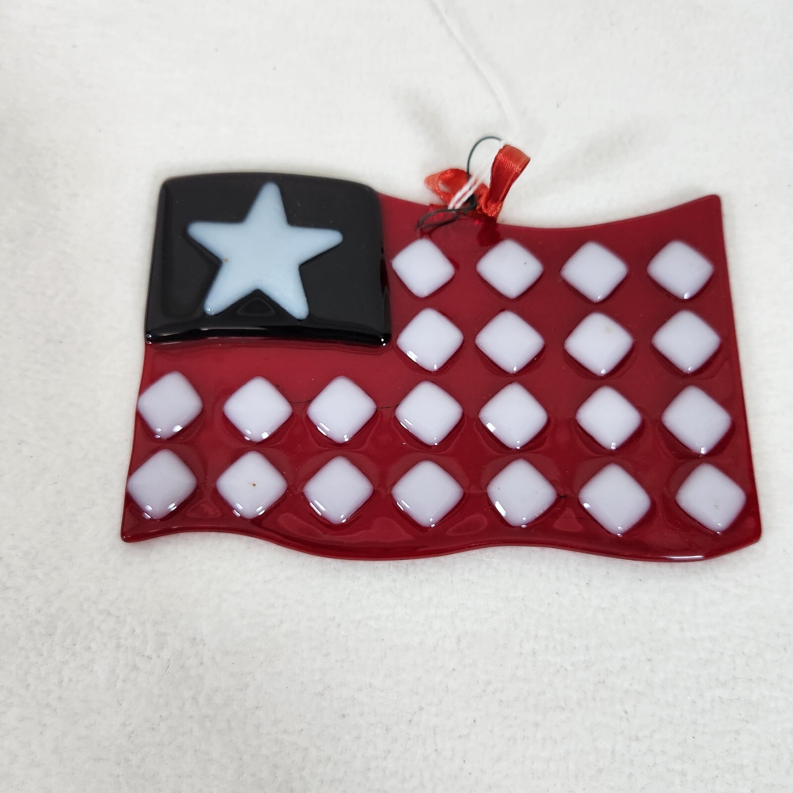 Fused Glass Red White Blue Flag AMERICANA Hanging Suncatcher SUMMER 4TH JULY