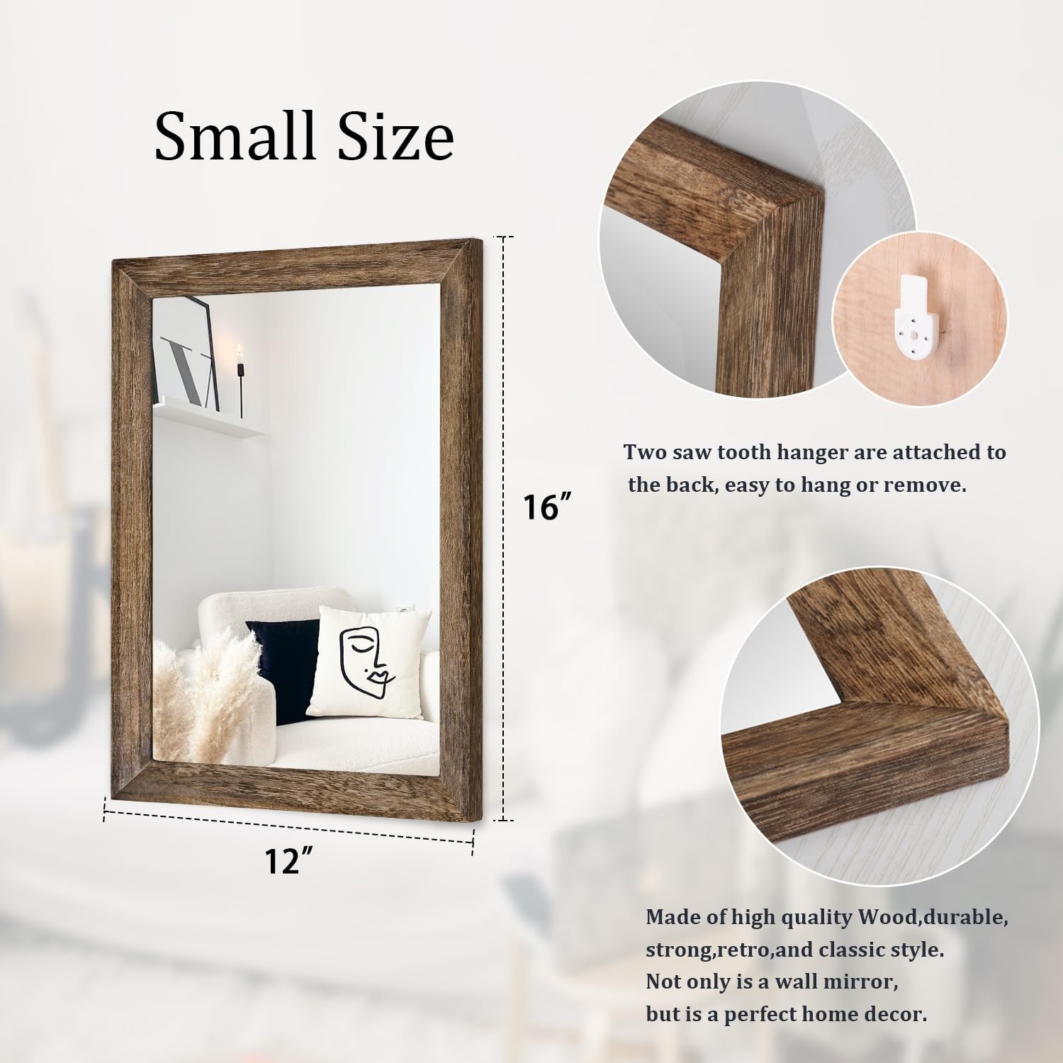 Lightweight Rustic Decorative Wall Mirror – 16&Prime;L x 12&Prime;W for Any Room
