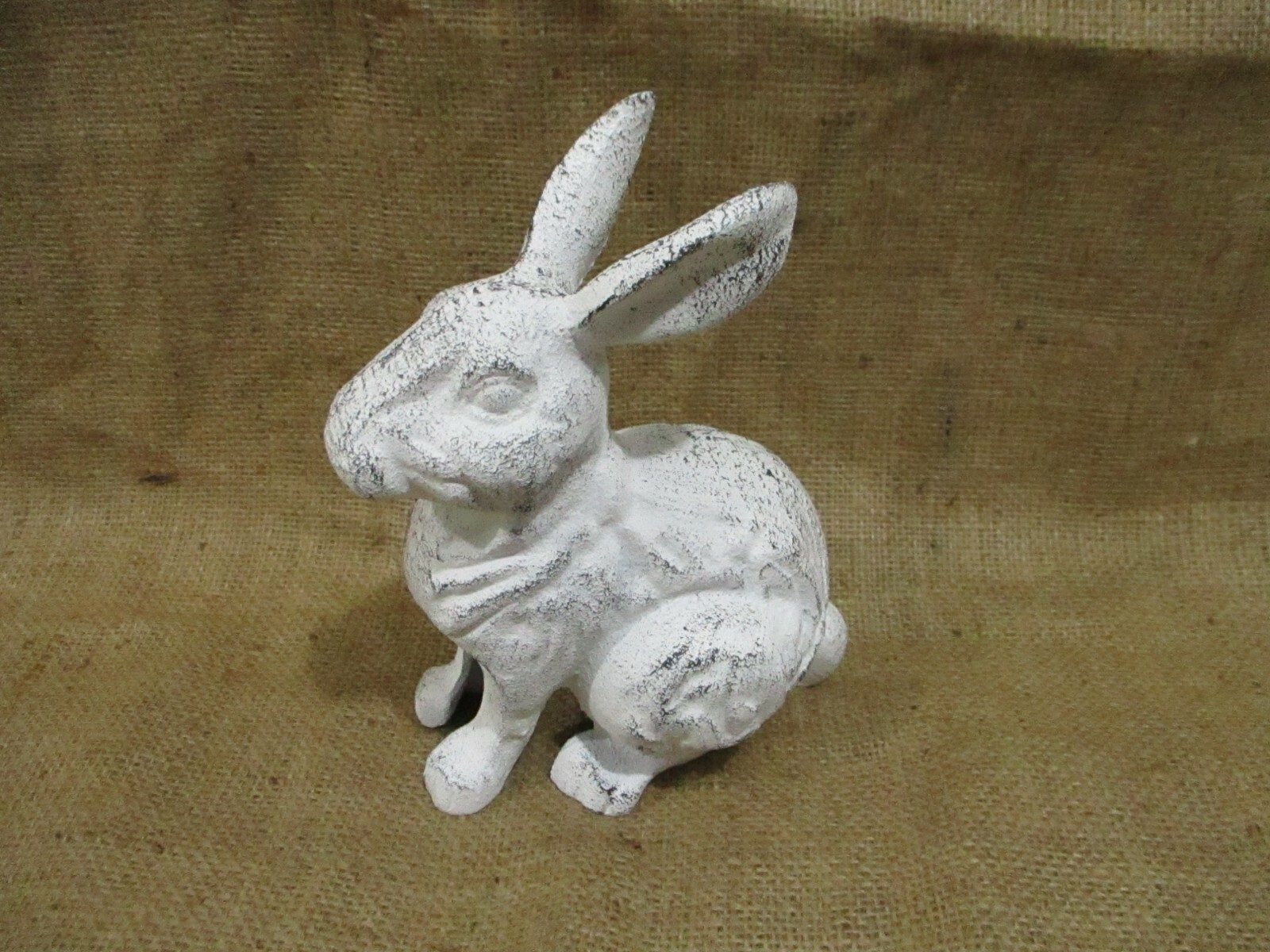 Large Cast Iron RABBIT Easter BUNNY Garden Statue RUSTIC Home Decor 7&Prime; White