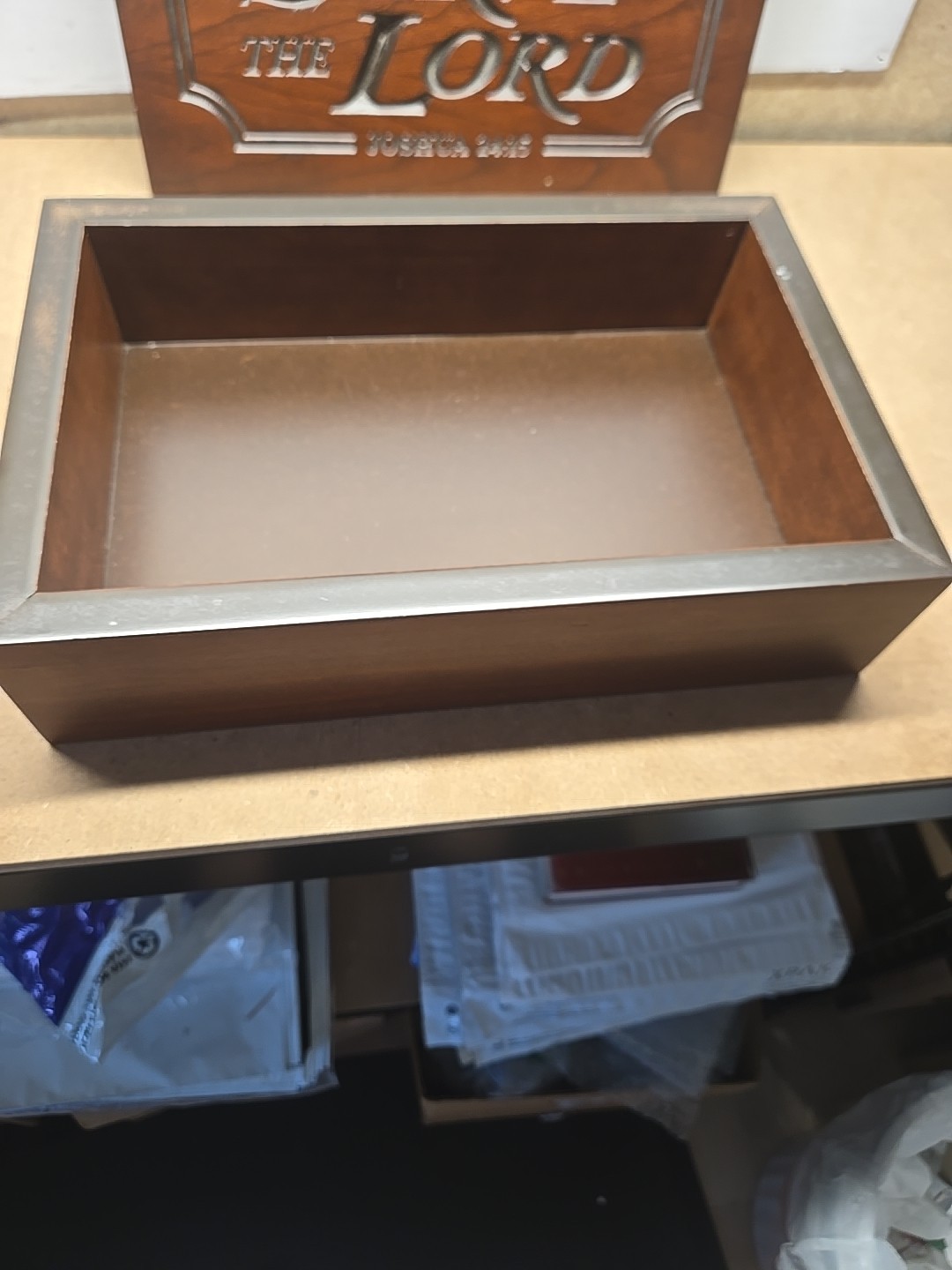 Cherry Wood Wall Plaque & Box Joshua 24:15 WE WILL SERVE THE LORD