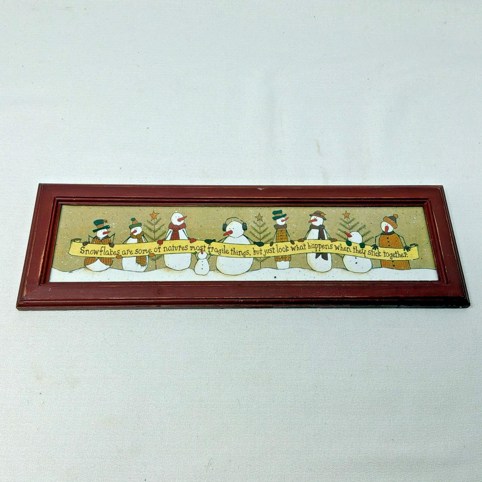 FRAMED SNOWMEN Wall Hanging Let It Snow Picture Christmas 4&Prime; x 12.5&Prime;