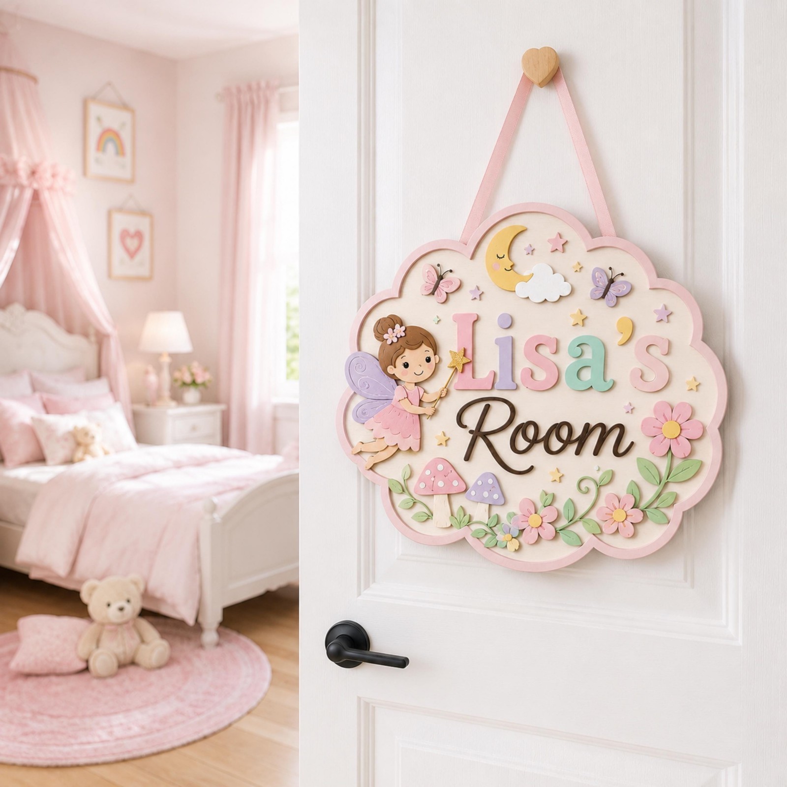 Personalized Fairy Cloud Name Sign, Whimsical Girls Room Decor, Pastel Nursery