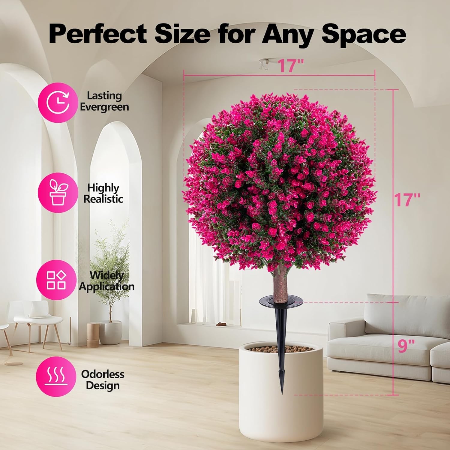 2PC 26&Prime; Artificial Pink Boxwood Topiary Bushes UV Resistant for Indoor & Outdoor