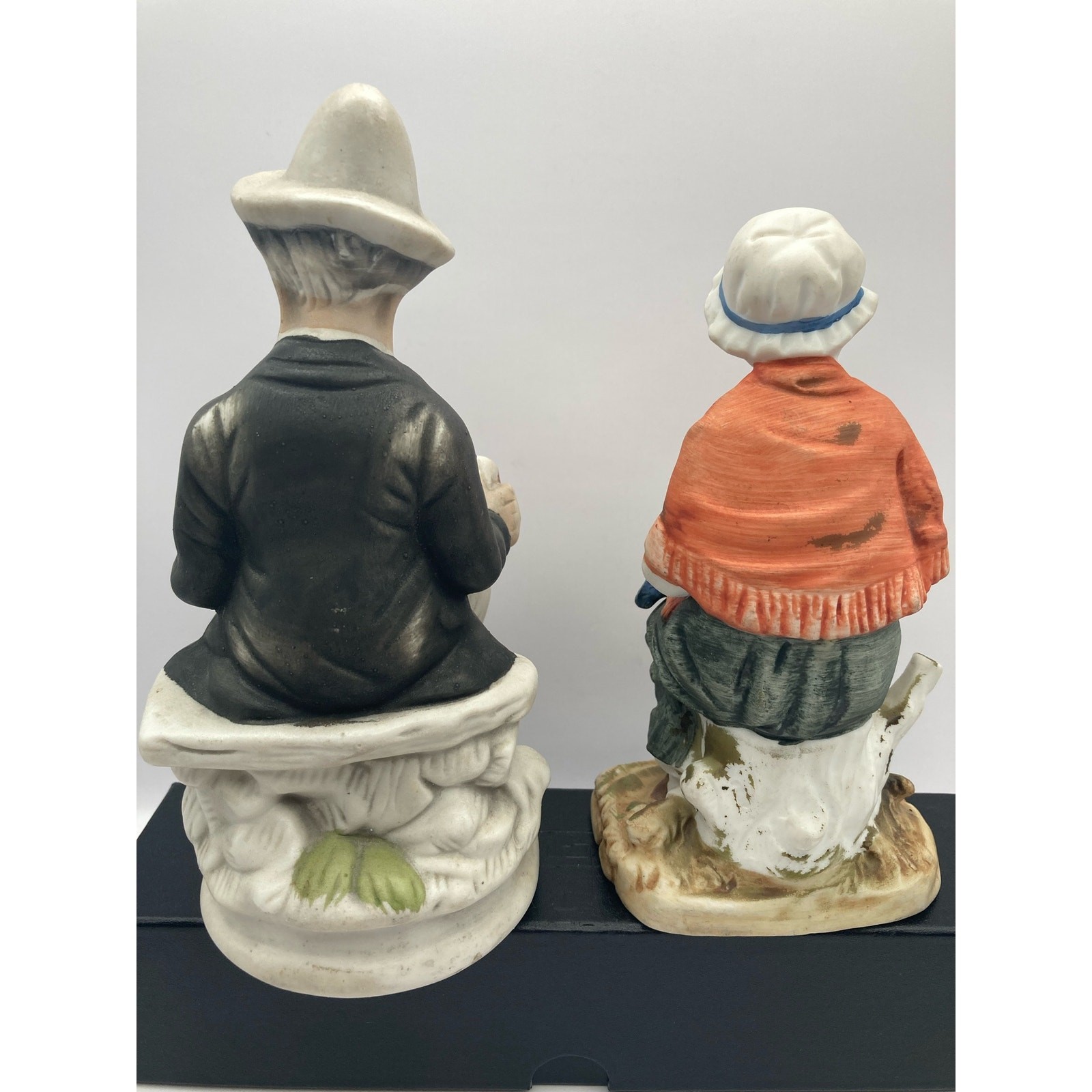 Vintage Ceramic Figurines Couple Reading Book and Knitting-One Branded Japan