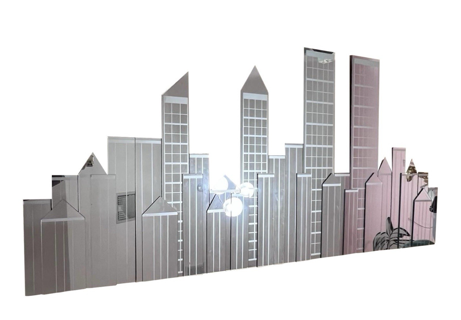Silver NYC Skyline Accent Wall Mirror, Contemporary Glass Frame, 36 in x 74