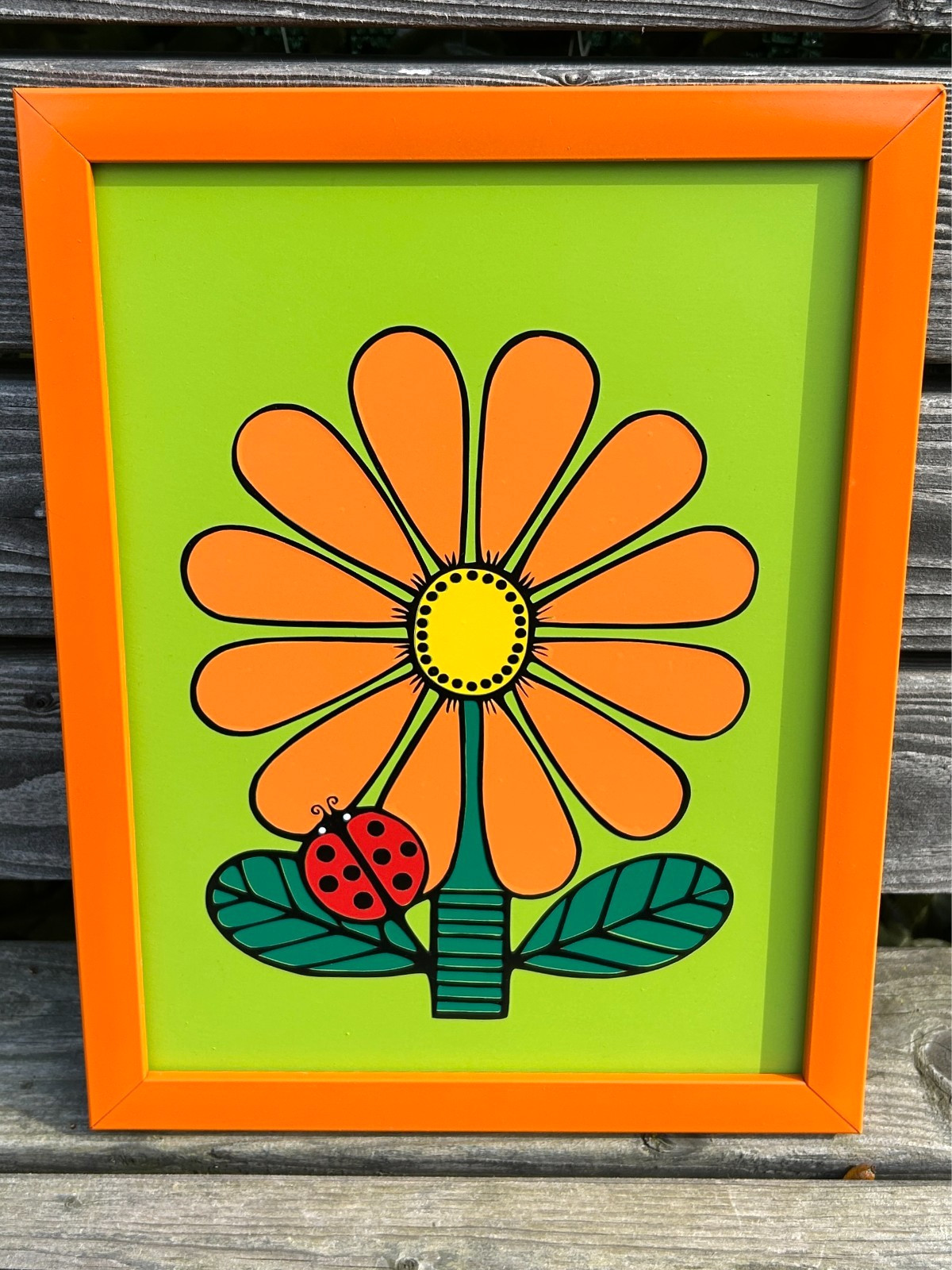 Vintage Inspired Groovy Daisy Hanging Memo Magnet Board 70s Orange Green READ