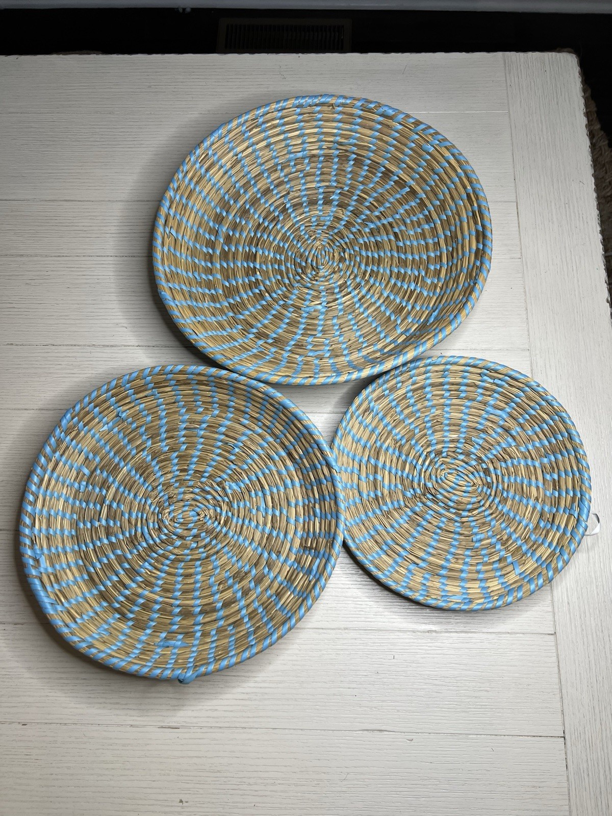 Woven Seagrass Baskets Boho Set Of 3 Wall/ Table 11.75” 13” 15” Diameter