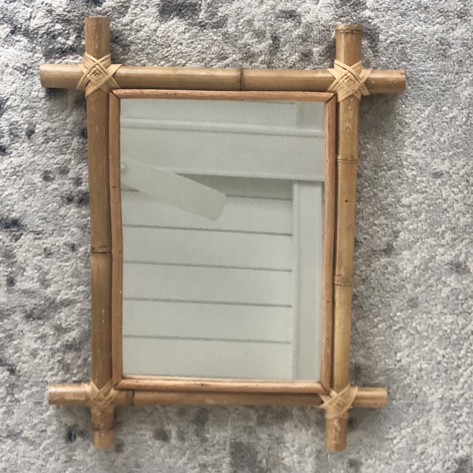 Mirror Bamboo Rustic Natural Wood Cottagecore Wall Hanging Hand Made