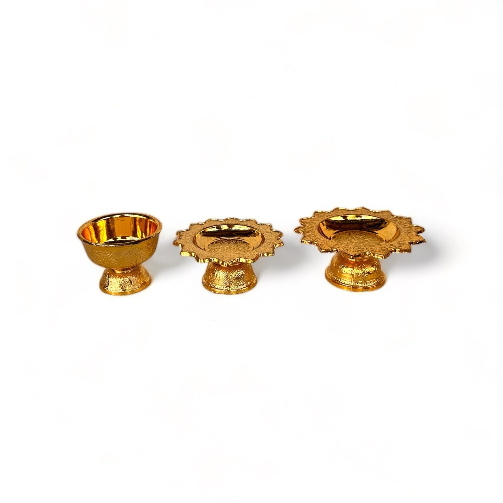 Set of 3 Gold Tray 3&Prime; amulet Thai Buddhism Style Worship Offer Pedestal Buddha