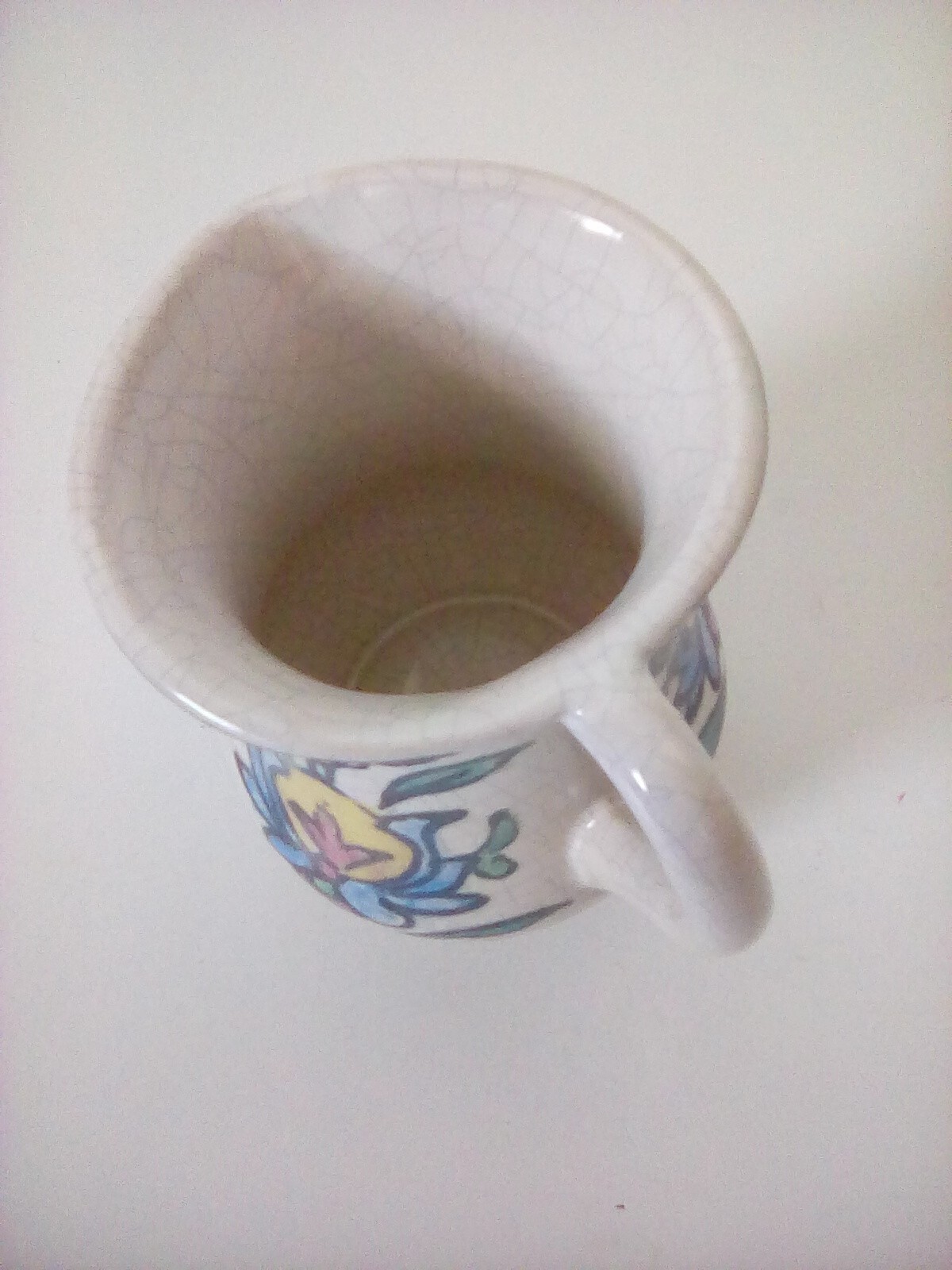 Pottery Barn Pitcher Decor Only 5×4&Prime; Flowers Crackle Paint AA
