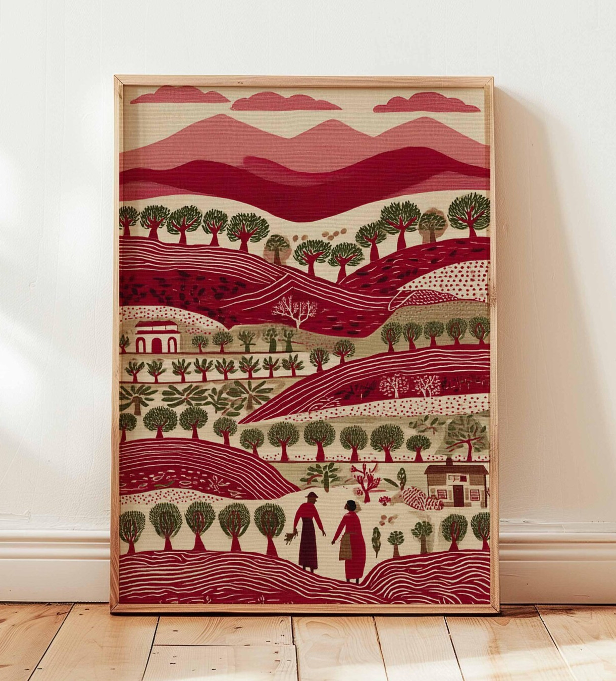 Palestinian Folk Art Poster Olive Tree Middle East Rural Village Wall Decor