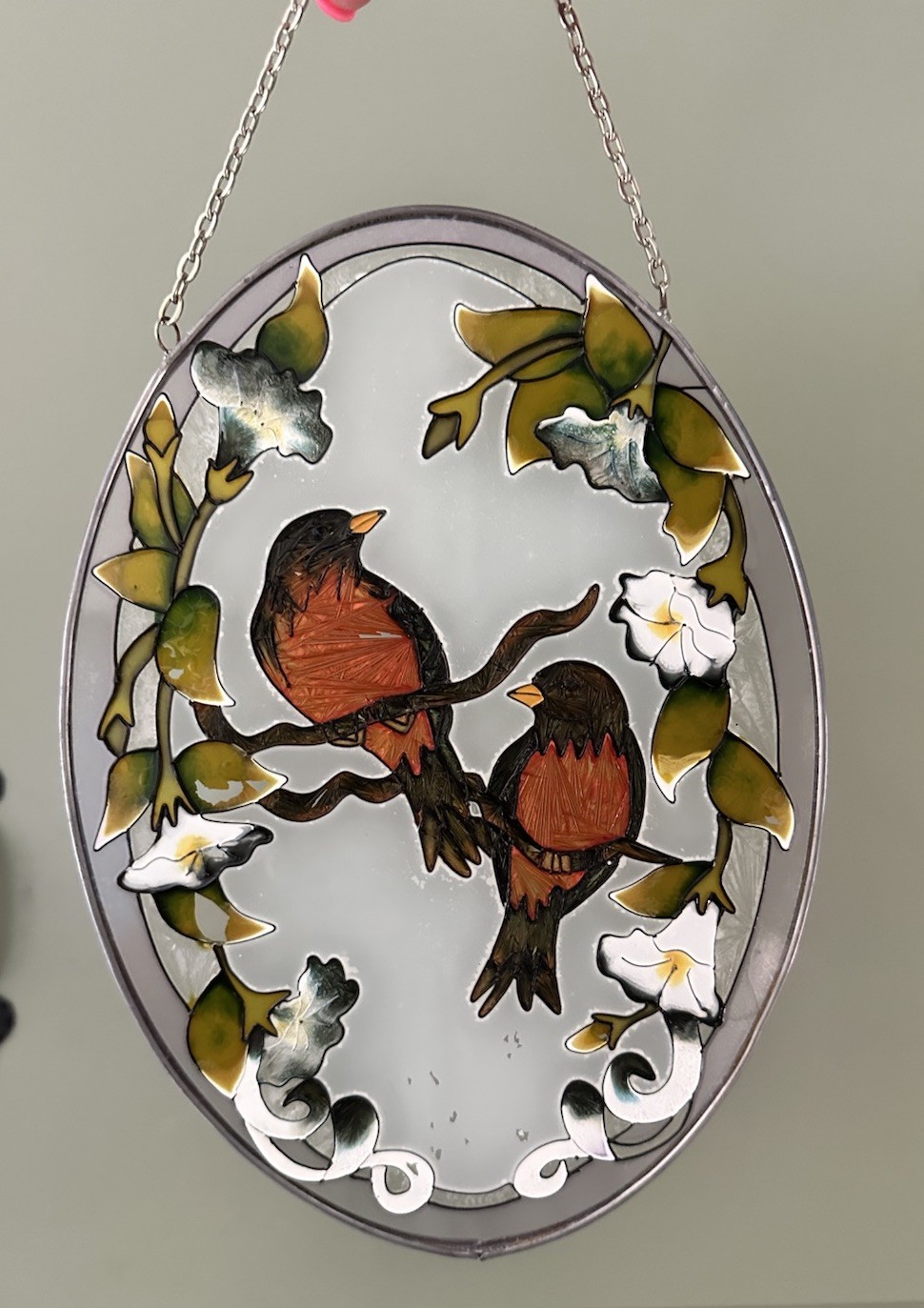 Amia Stained Glass Suncatcher Small Two Birds Floral Tree Design Lot Of 2