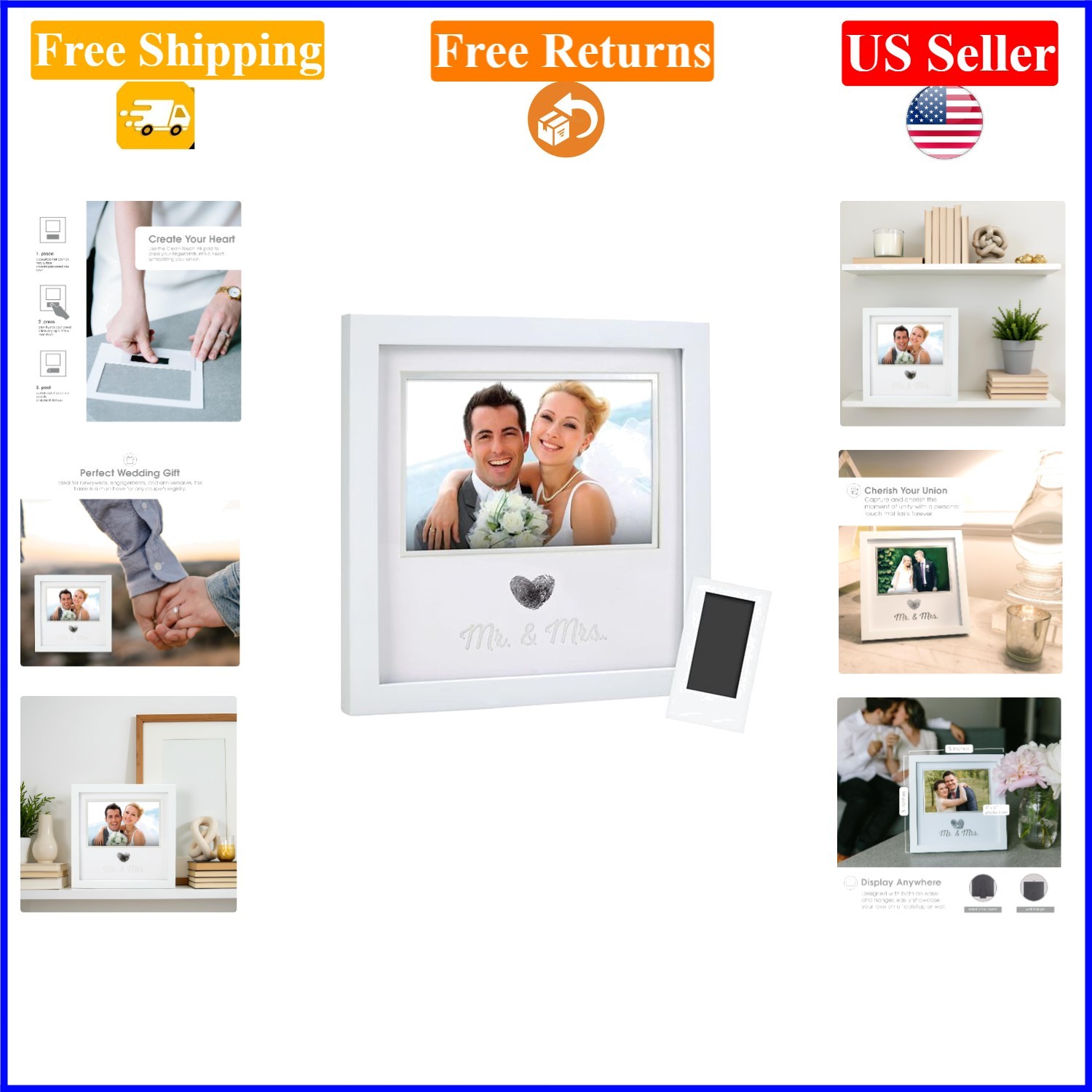 Mr. & Mrs. Thumbprint Photo Frame and Ink Kit, 4×6, White, Wall/Table Display