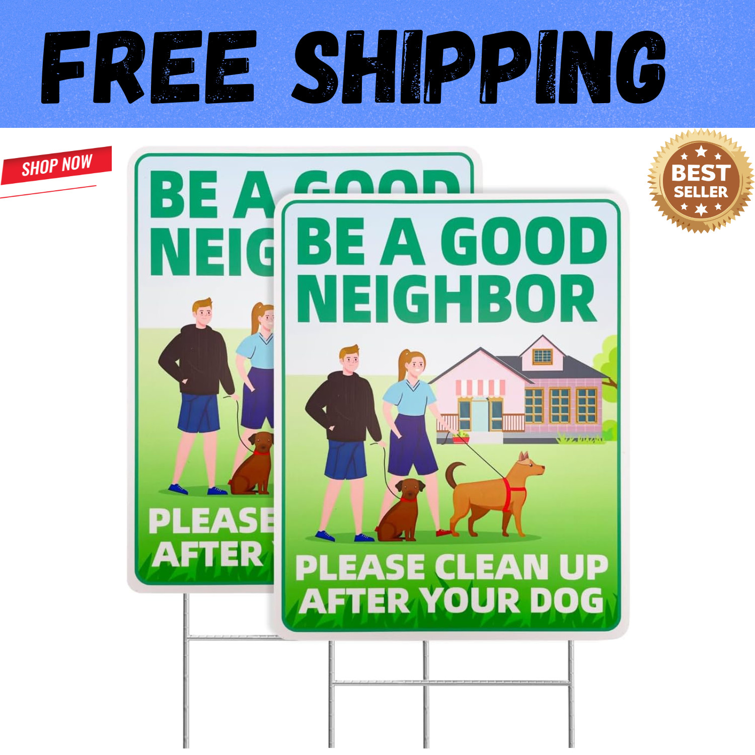 Clean Up After Your Dog Sign 12×9 No Pooping Yard Sign Be A Good Neighbor 2 Pack