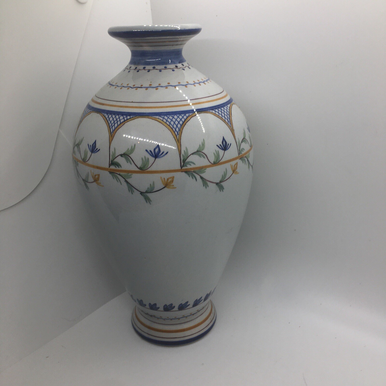 Portugal Tall Ceramic Vase 10.75”. #P.64 – Stamped Made In Portugal EUC