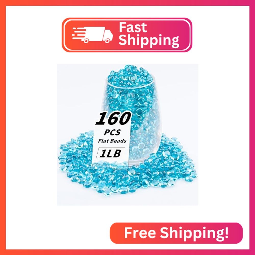 1 LB Sea Blue Flat Glass Beads, 160-180PCS Small Glass Marbles, Mini Flat Round