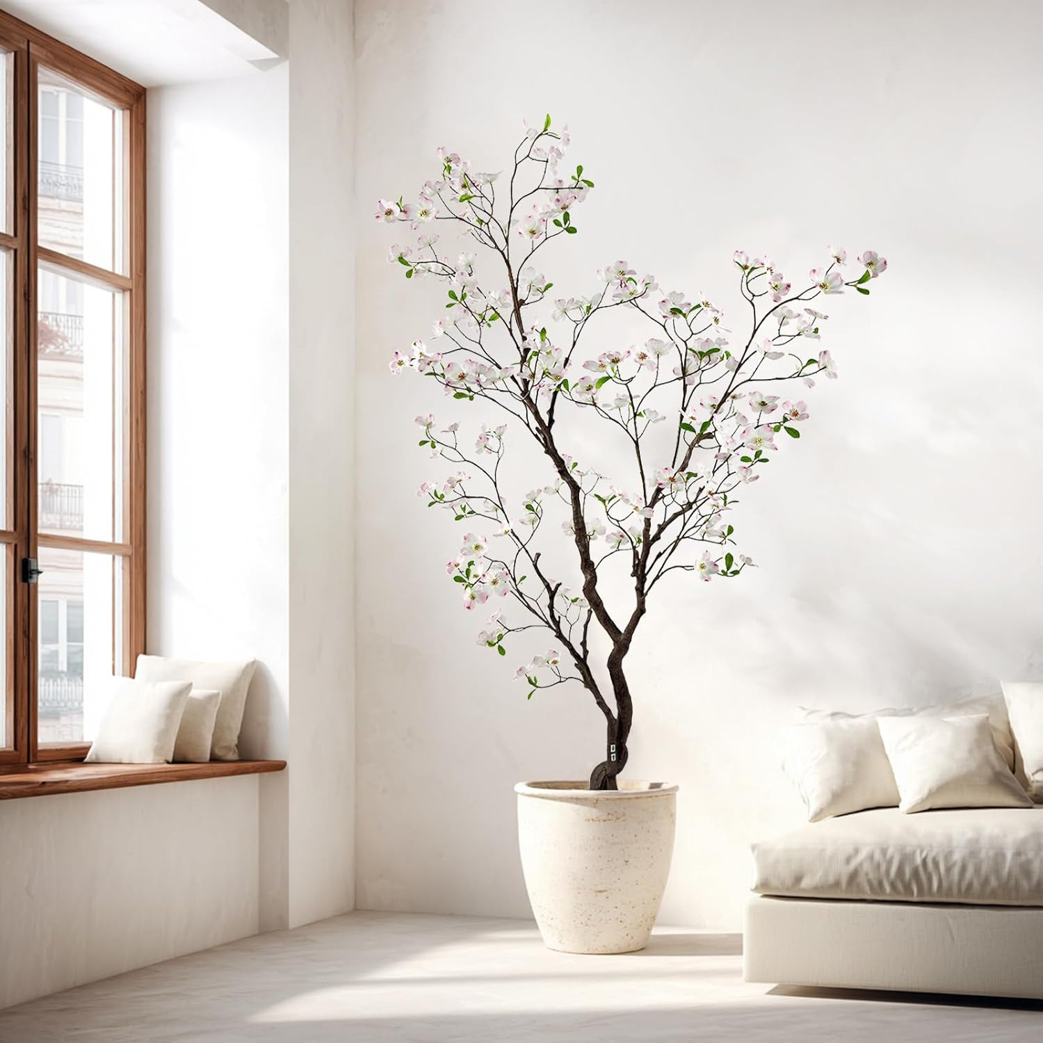 6.2Ft Faux Dogwood Tree with Pink Flowers for Home Office Decor