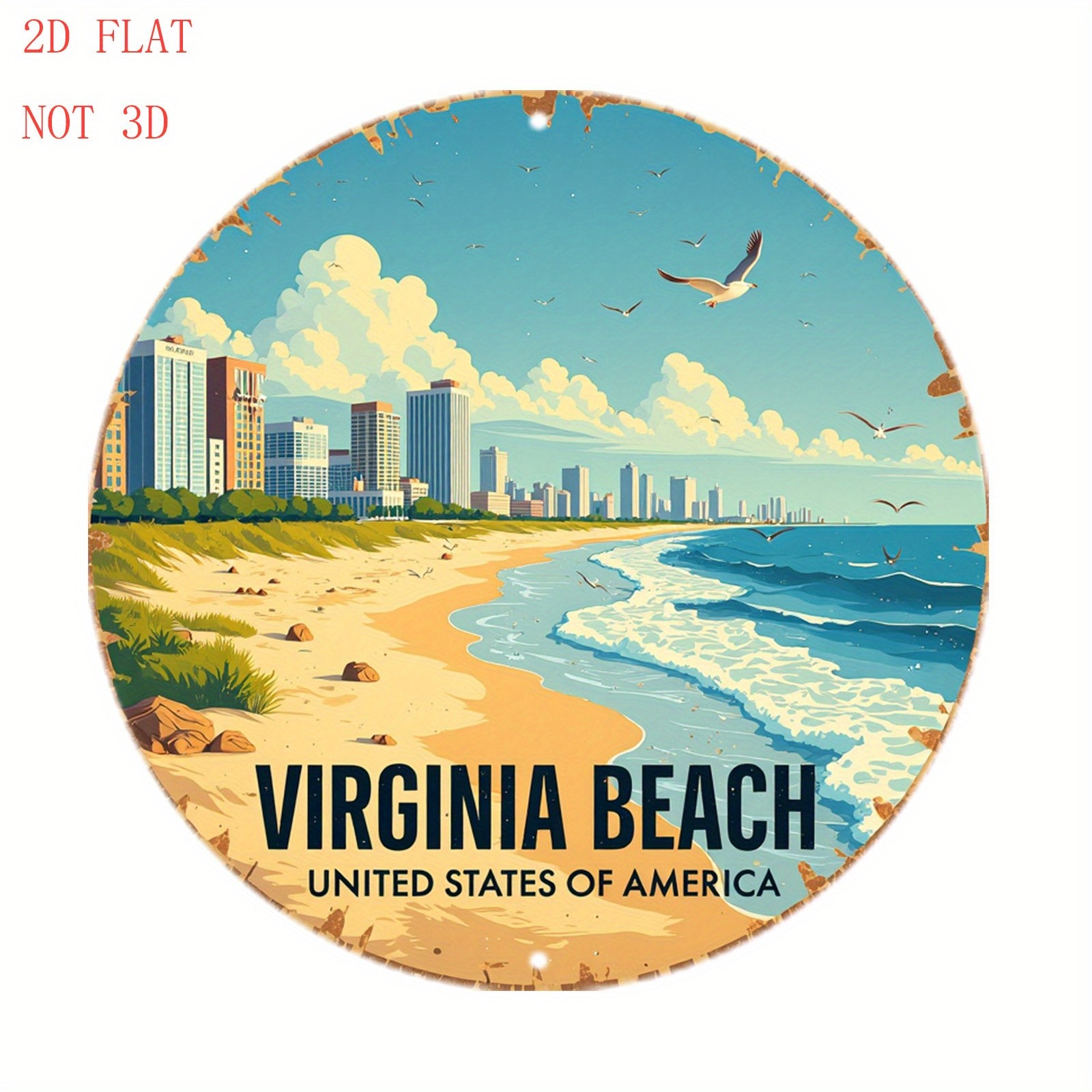 Coastal Metal Sign Virginia Beach Aluminum Sign 8 Inch Round Funny Wall Art