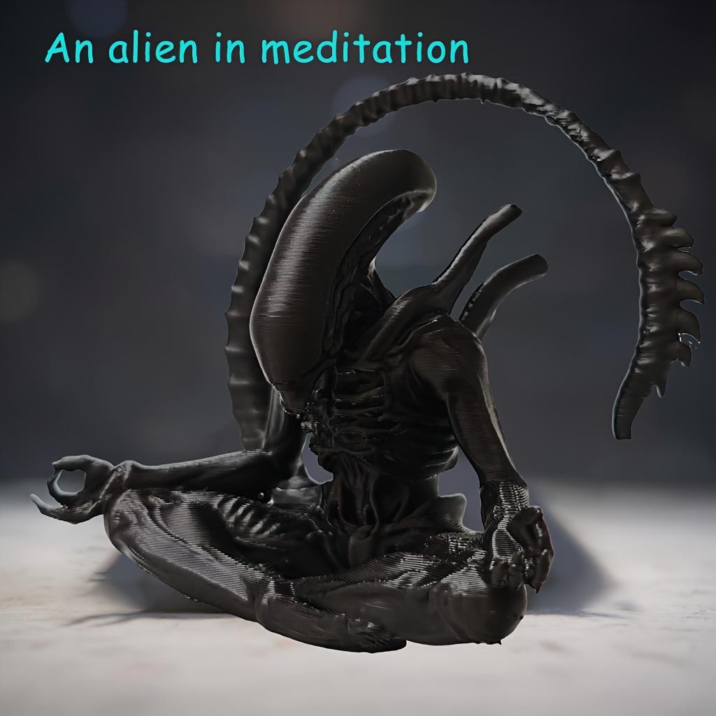 Meditating Alien Figurine Collectible Ornament Space Decor Statue Desk Shelf Art