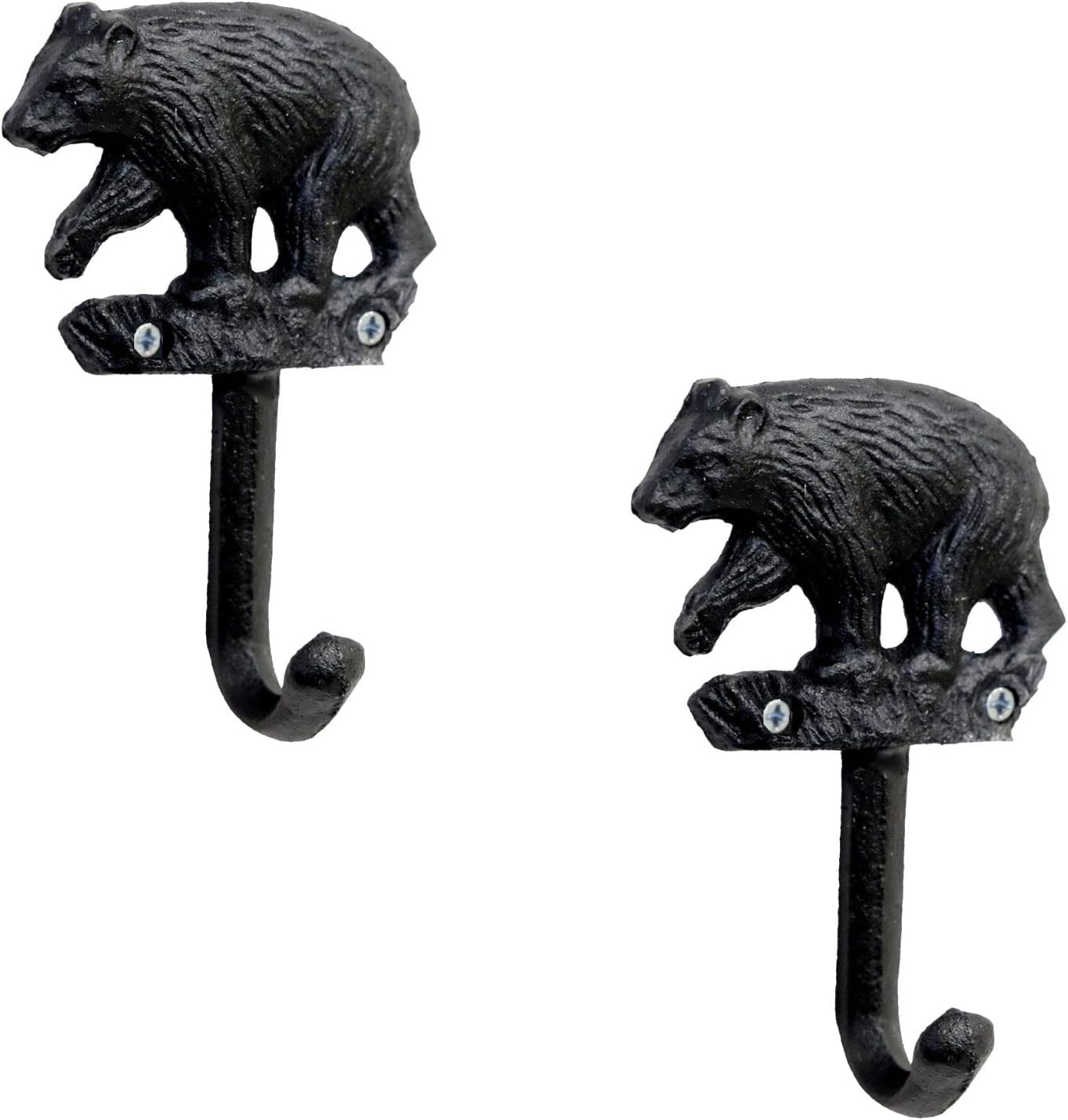 Decorative Wall Coat Hooks Set of 2 with Black Bear in The Forest Accent –