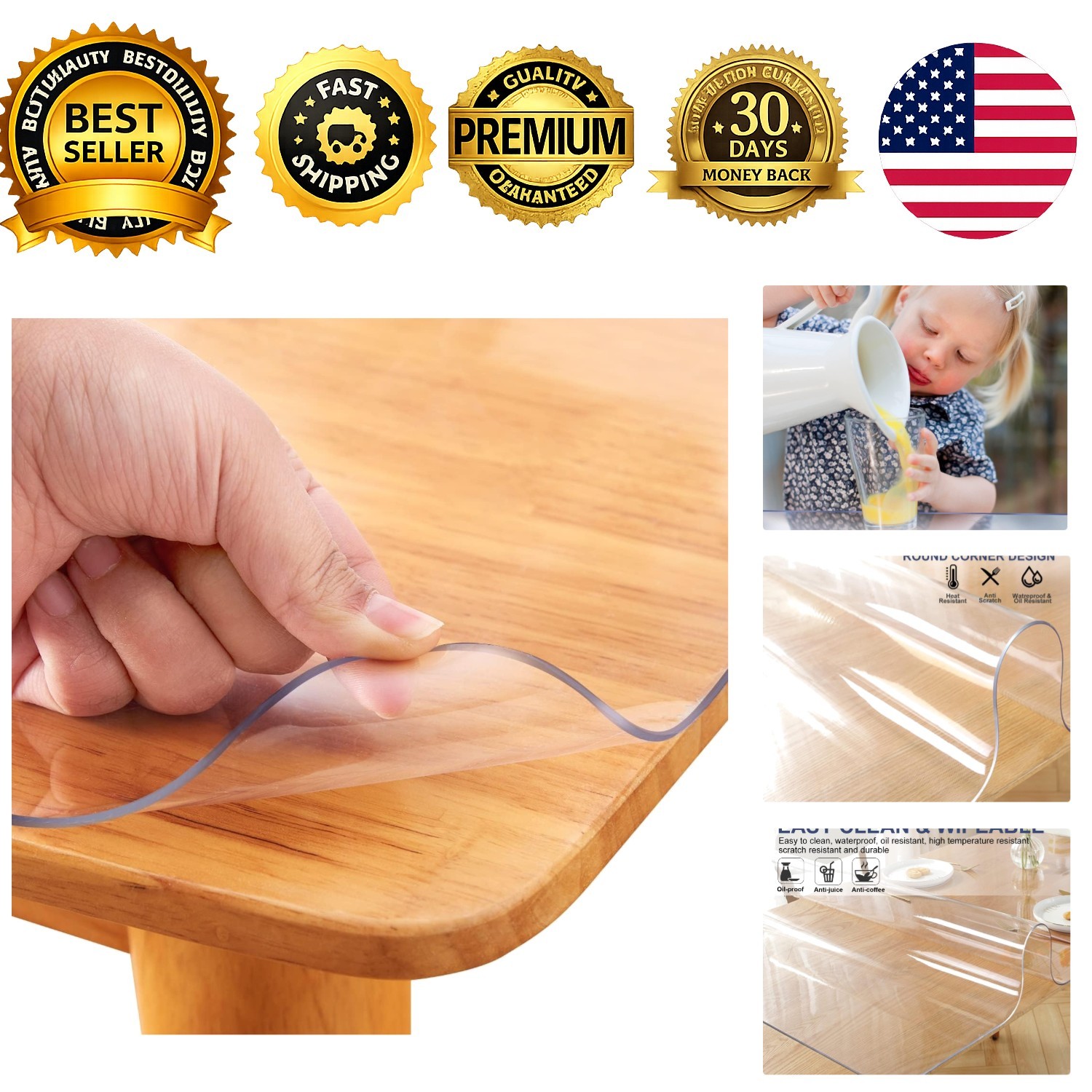 8×48 Inch Clear Table Cover Proetector Pad Rectangular Transparent Desk Blott…