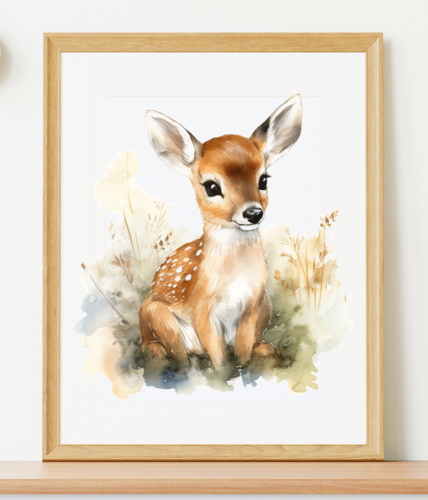 Nursery Art Print, Cute Deer Art Print, Wall Art Decor, Neutral Kids Room Art