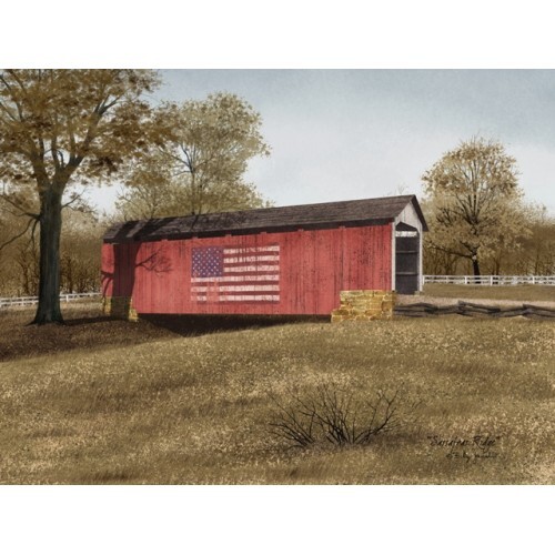 Billy Jacobs Canvas Print SASSAFRASS BRIDGE 12&Prime;x16&Prime; American Flag Covered Bridge