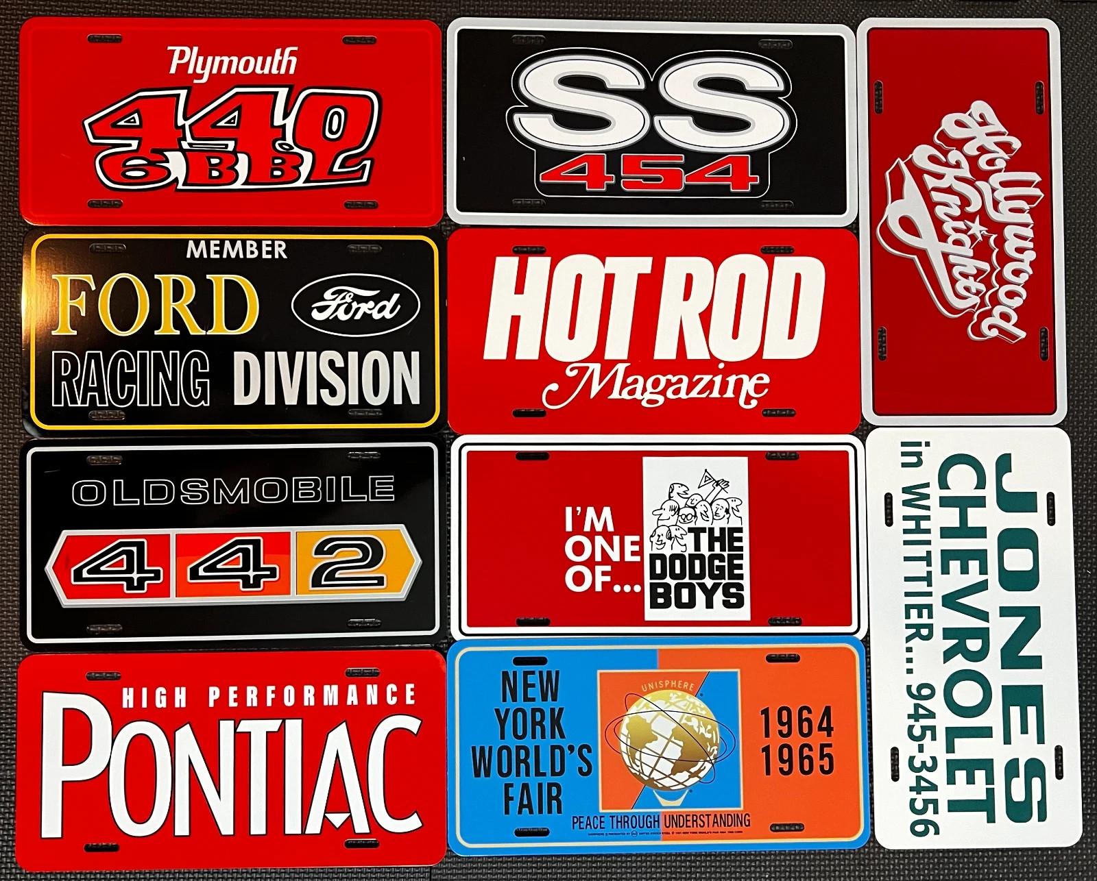 Lot of 10 Assorted Classic Car / Hot Rod Theme License Plates | Garage Art