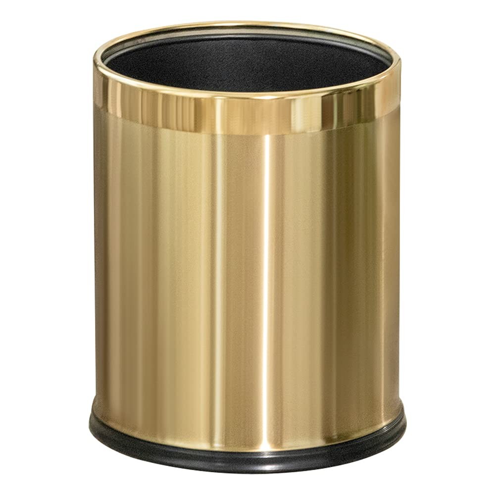 2.6Gallon Brass Trash Can Brushed Gold Waste Basket for Bathroom Bedroom Office