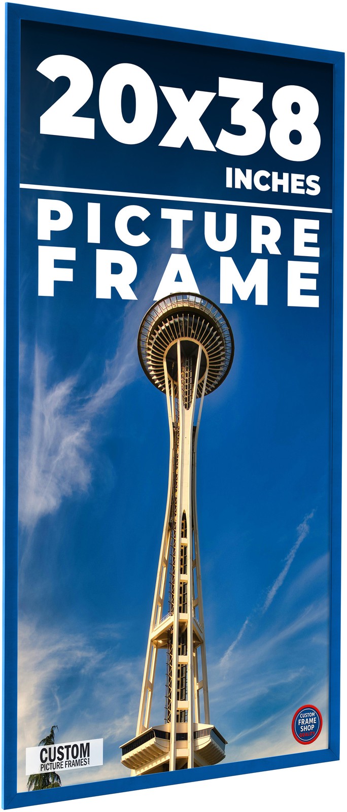 20×38 Frame Blue Solid Wood Picture Frame Width 0.75 Inches | Interior Frame Dep