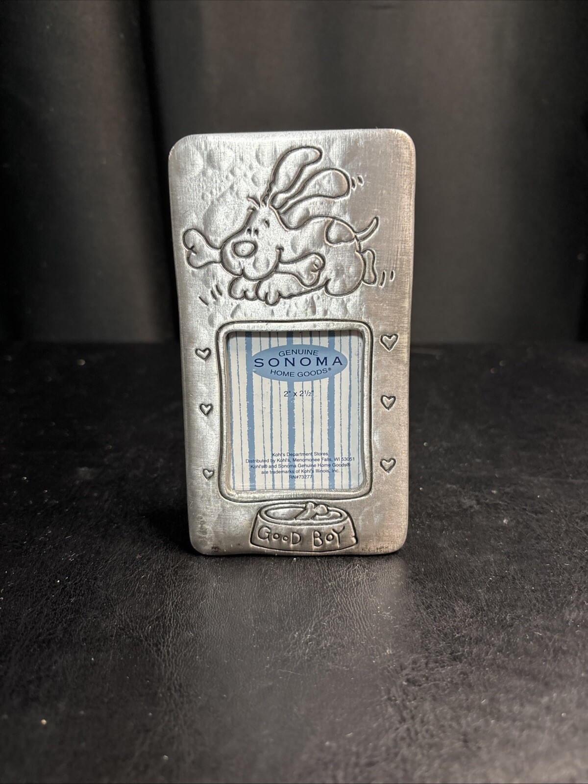 Sonoma Pewter Picture Frame Dog, Good Boy 2” X 2.5”. Frame 2.5 X 4.5