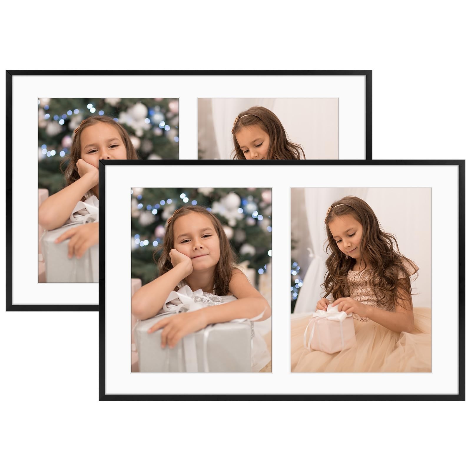 2 Pack 12×19 Black Aluminum Collage Frame for 8×10 Photo Real Glass Wall Mount