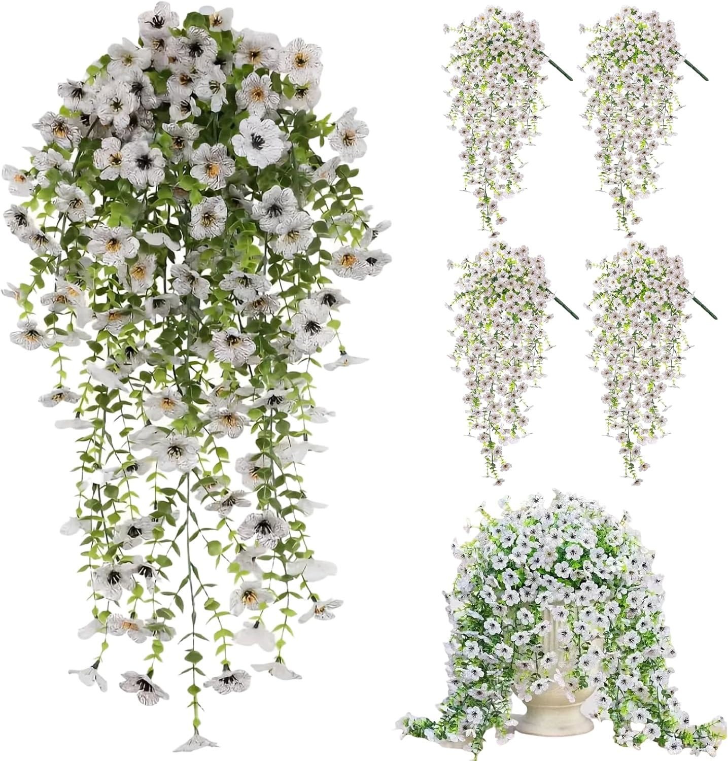 4Pcs Artificial Fake Hanging Basket Plants Silk Flowers Vine Home Outdoor Decor