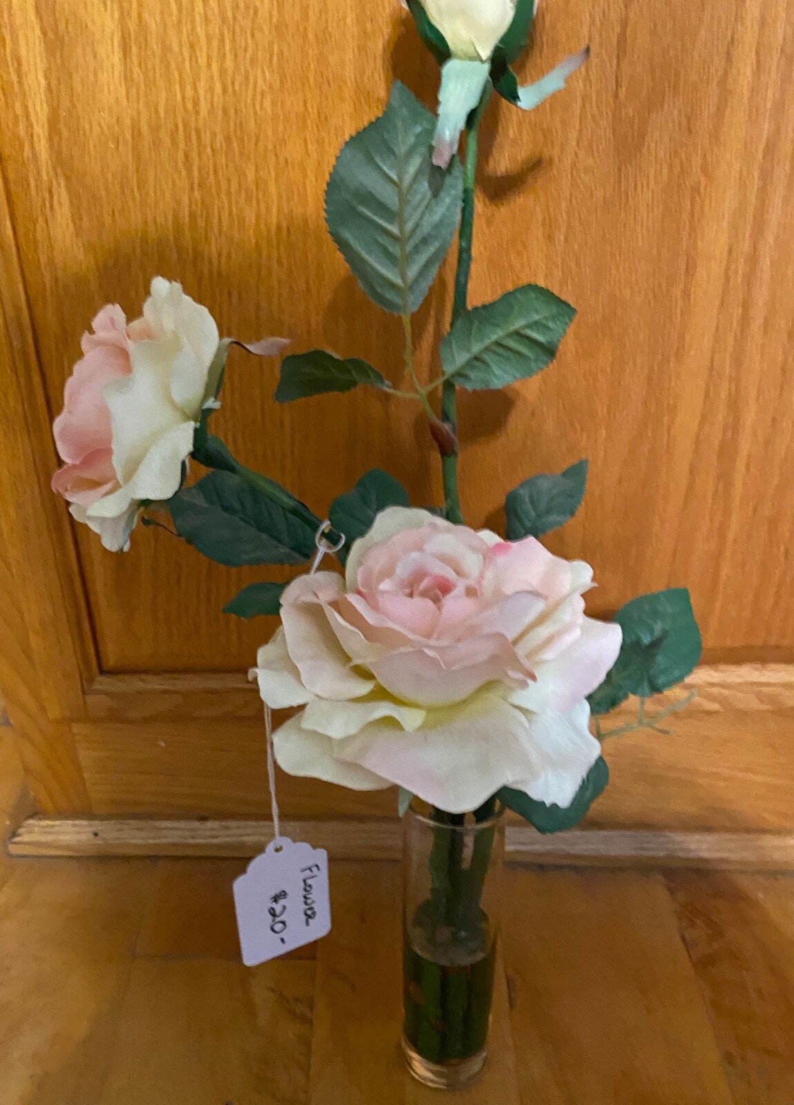 Floral Arrangement Full Bloom White and Pink Flowers With Vase 21 X 6 X 6 In