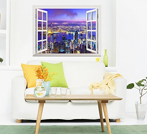 Wall Mural – Beautiful City Skyline at Evening |Window View Wall Decor – 36&Prime;x48&Prime;