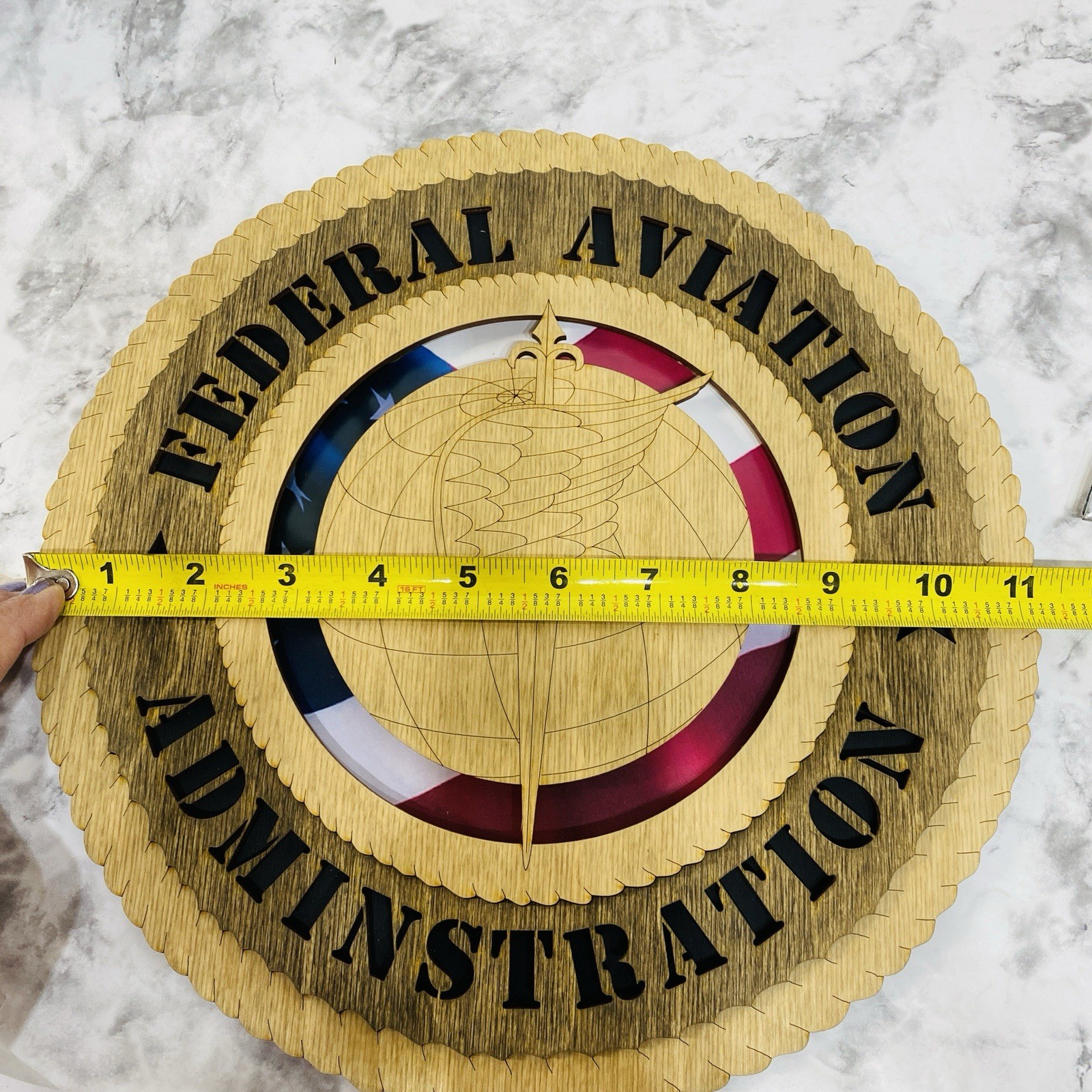 Federal Aviation Administration Handmade Round Laser Cut Wood Sign NEW